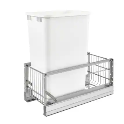Front. Rev-A-Shelf - Rev-A-Shelf Single Pullout 50 qt. Kitchen Trash Can w/ Soft-Close, 5349-1550DM-1 - Silver.