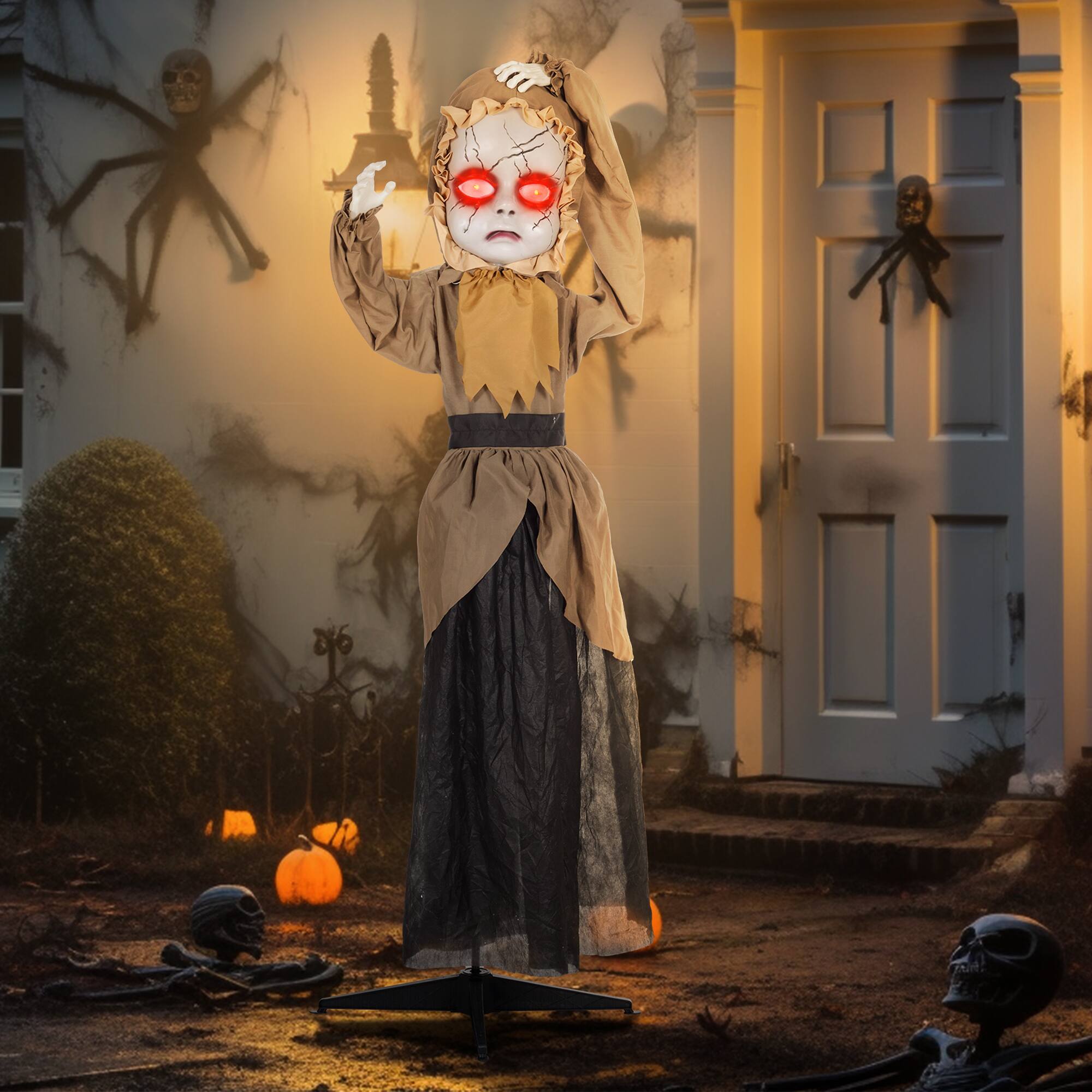 Alt View 1. Homcom - 5.2' Outdoor Halloween Decoration Animatronic Doll with Simulated Wound Cracks, Animated Prop with Light Up Eyes, Sound - Khaki and Black.
