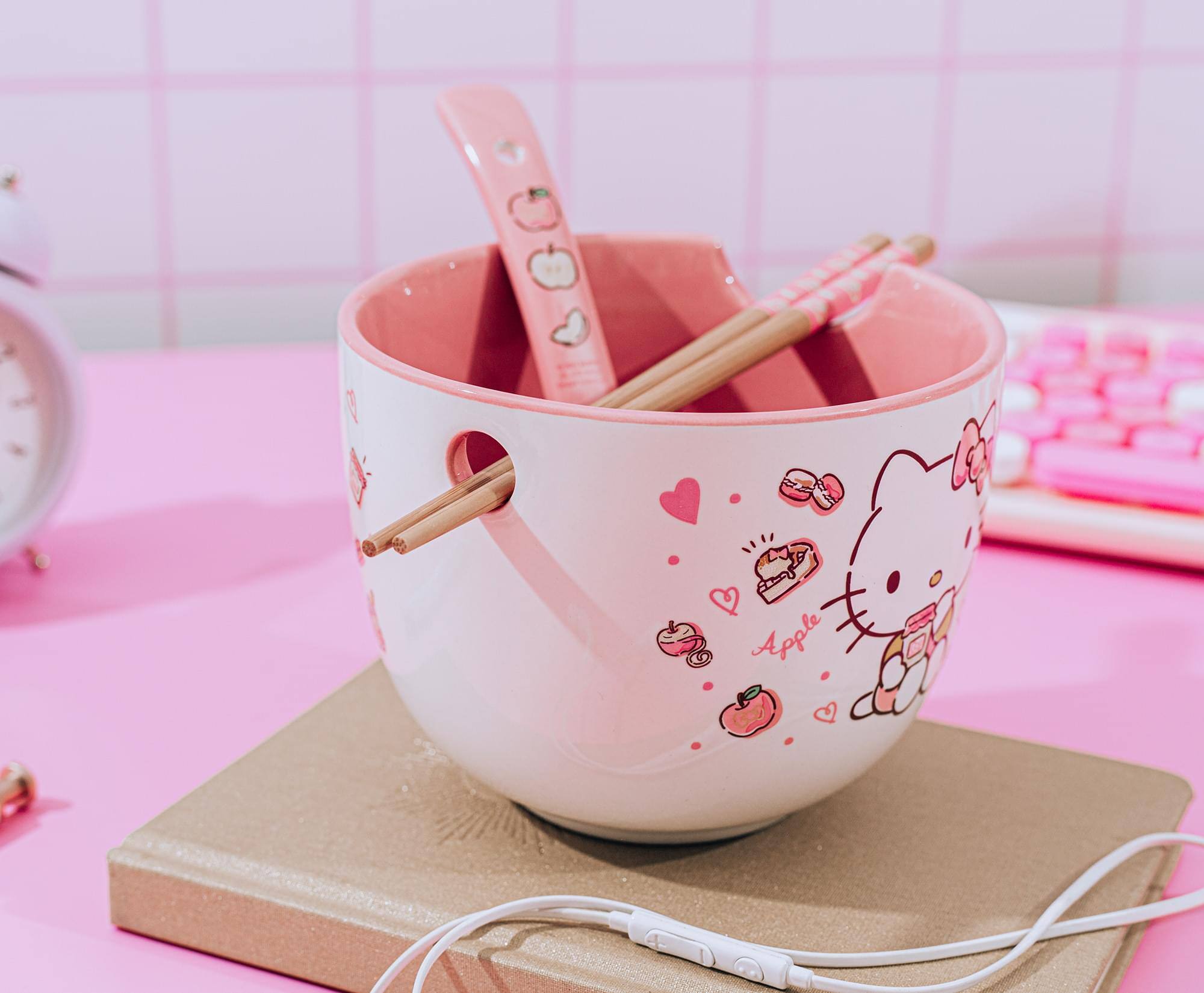 Alt View 3. Silver Buffalo - Sanrio Hello Kitty Apples and Cinnamon 20-Ounce Ramen Bowl and Chopstick Set - Pink.