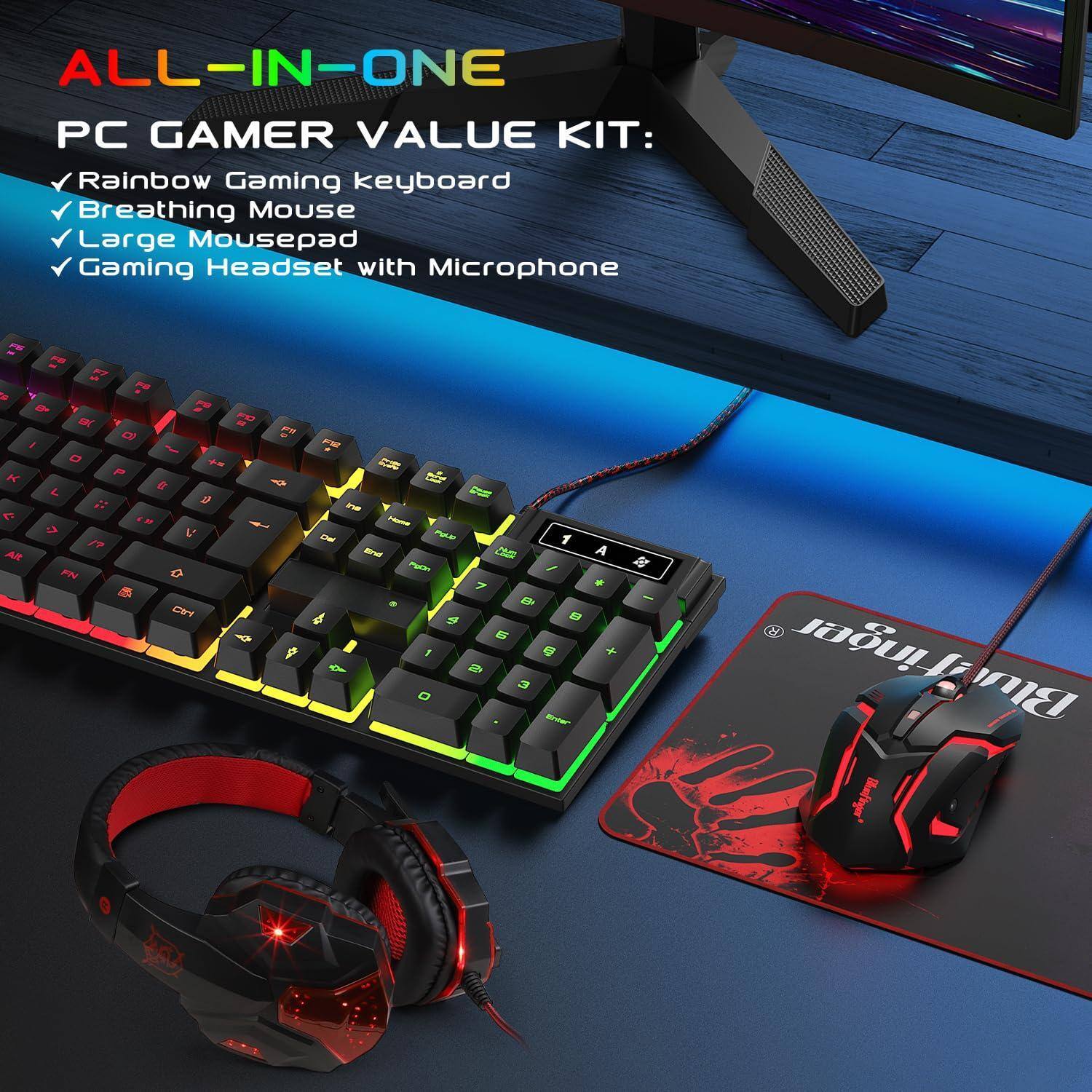 ALL-IN-ONE PC GAMER VALUE KIT:

- Rainbow Gaming Keyboard
- Breathing Mouse
- Large Mousepad
- Gaming Headset with Microphone