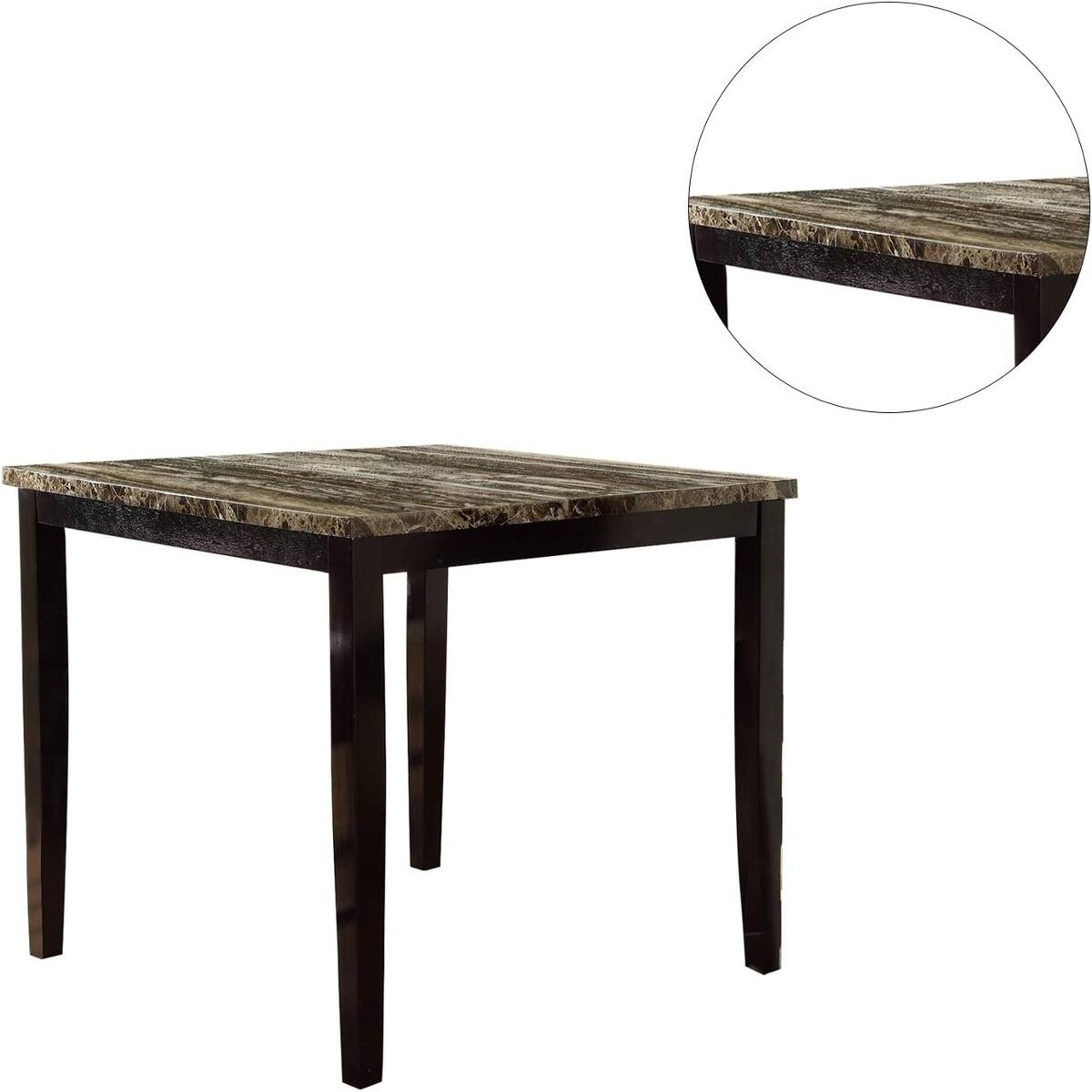 Back. Loheer - Loheer Faux Marble Dining Table, Square Counter Height Table for Modern Kitchens, Brown - Brown.