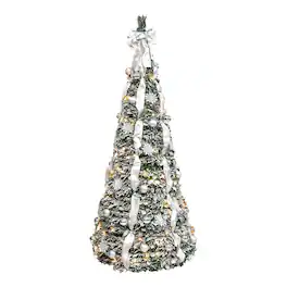 Boyel Living - 6 ft. Flocked Pop Up Christmas Tree Pre Lit with 150 Warm White UL Lights - Green,White