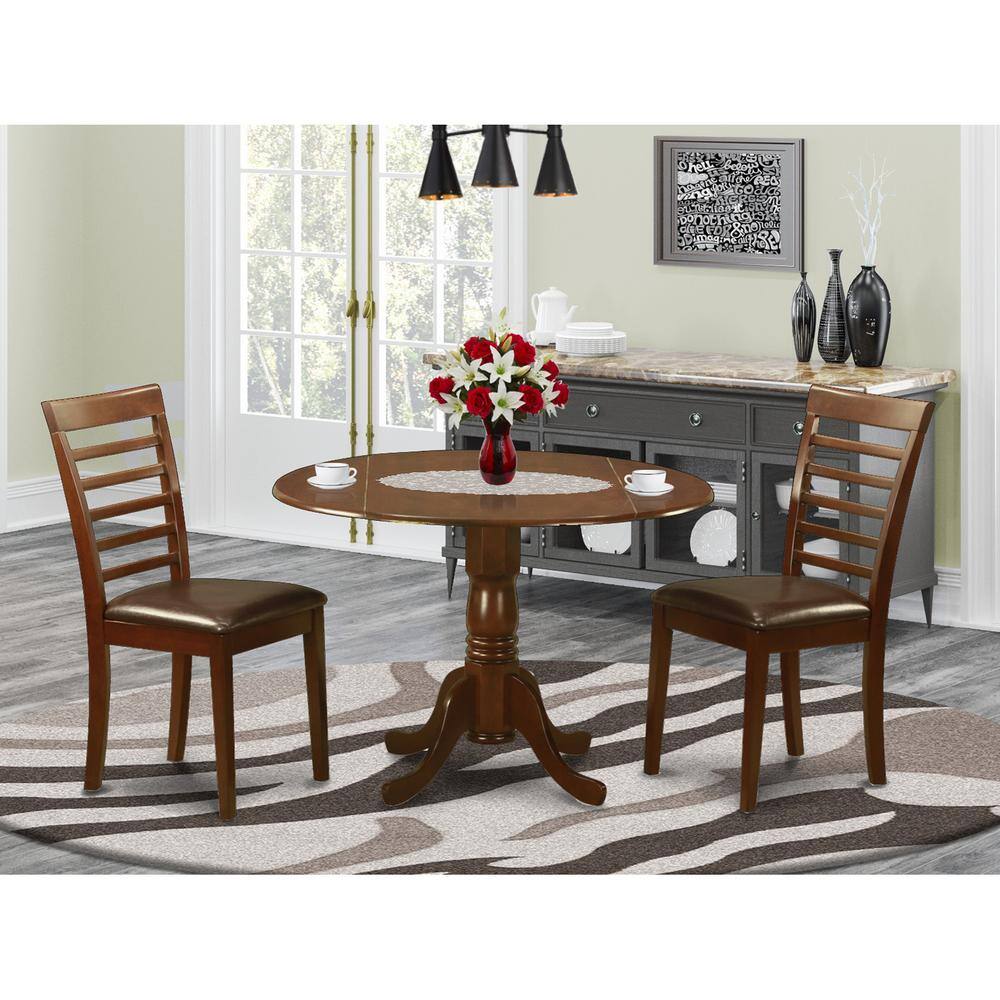 Back. East West Furniture - 3 PC small Kitchen Table and Chairs set-round Kitchen Table and 2 Dining Chairs - Mahogany.