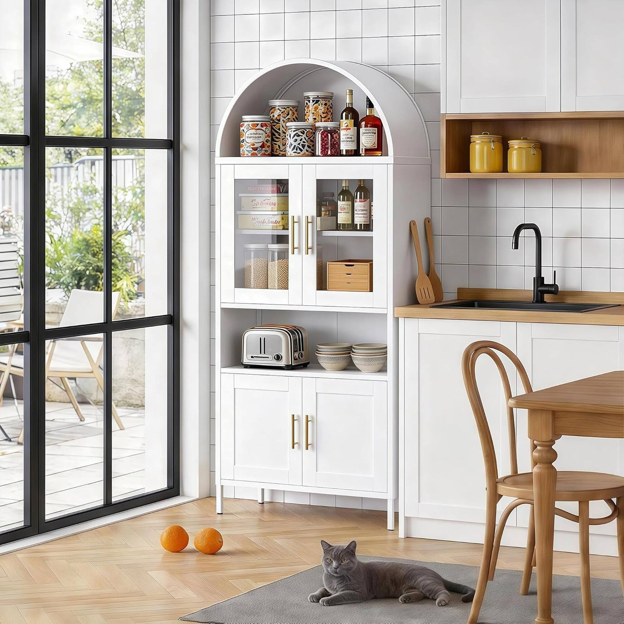 Alt View 2. Boyel Living - Farmhouse Coffee Bar Storage Cabinet with Glass Doors - White.