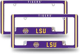 Rico Industries - LSU Louisiana State NCAA Tigers (Set of 2) Chrome Metal License Plate Frames with Bold Full Frame Design - Multi