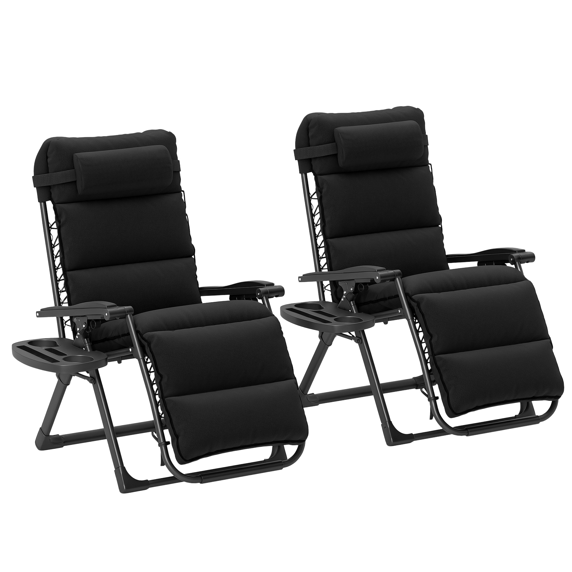 Outsunny - Zero Gravity Chairs Set of 2, Reclining Folding Zero Gravity Lounge Chair, Outdoor Lounge Chairs with Removable Cushion - Black