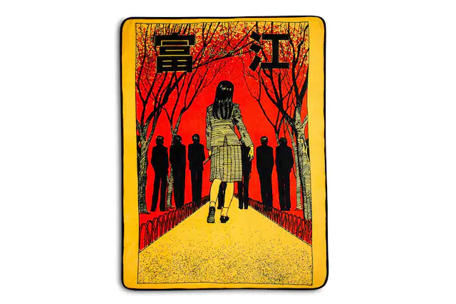 Front. Just Funky - Junji Ito Fleece Throw Blanket | Cozy Lightweight Blanket | 45 x 60 Inches - Yellow.