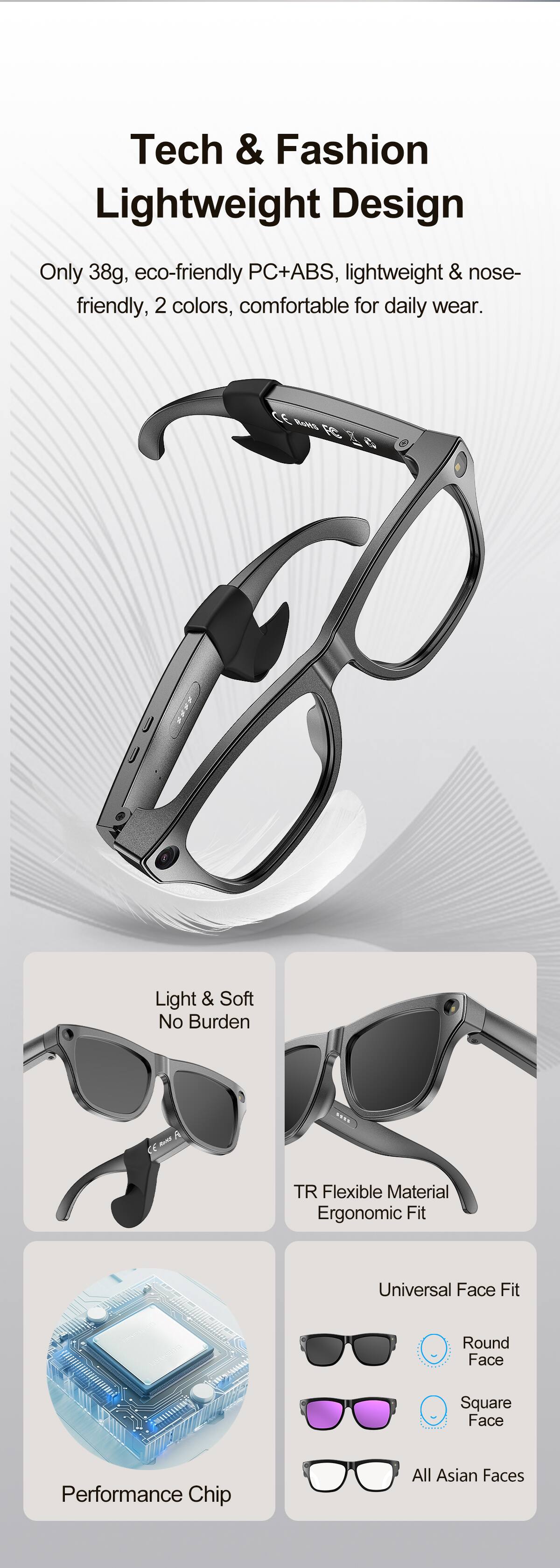 Cluzine AI Smart Glasses Photo Video Voice Call Object Recognition