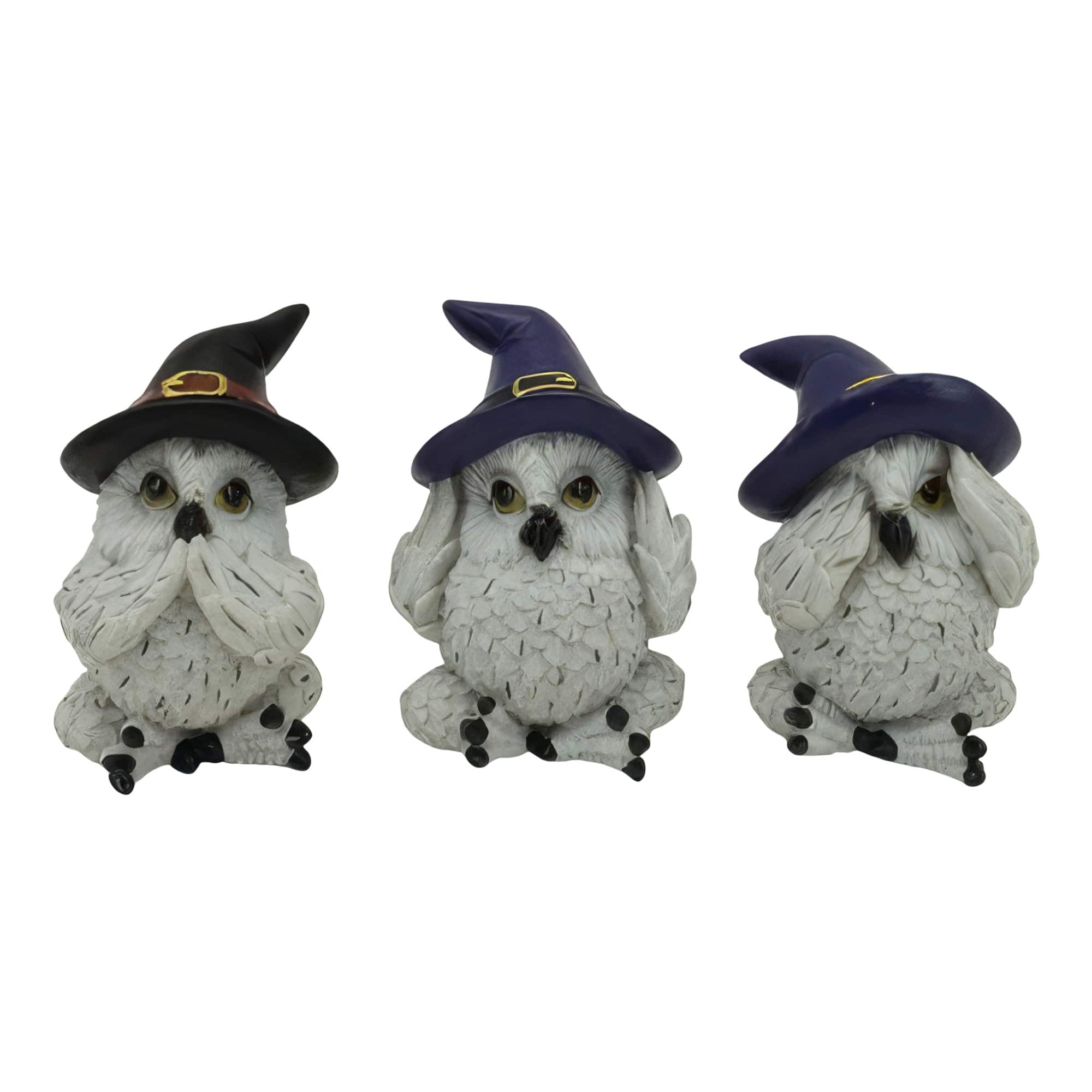FC Design - 3"H 3-PC Owl with Witch Hat Hear-No, See-No, Speak-No Evil Figurine Set Office Desk Tabletop Home Decor Gift - Multi-Color