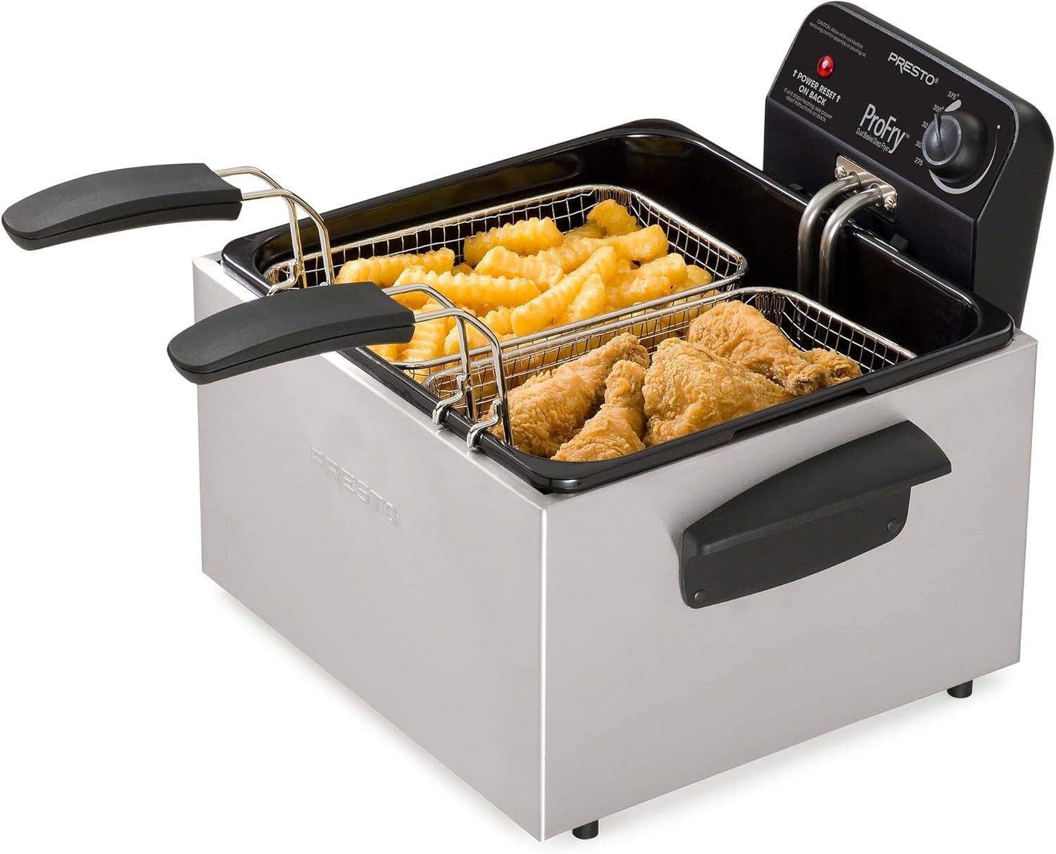 Presto 05466 Steel Deep Fryer Dual Basket Profry 1800 Watt Black