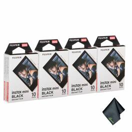 Fujifilm - 4xFUJIFILM INSTAX MINI Black Instant Film (10 Exposures), Microfiber Cleaning Cloth, Bundle