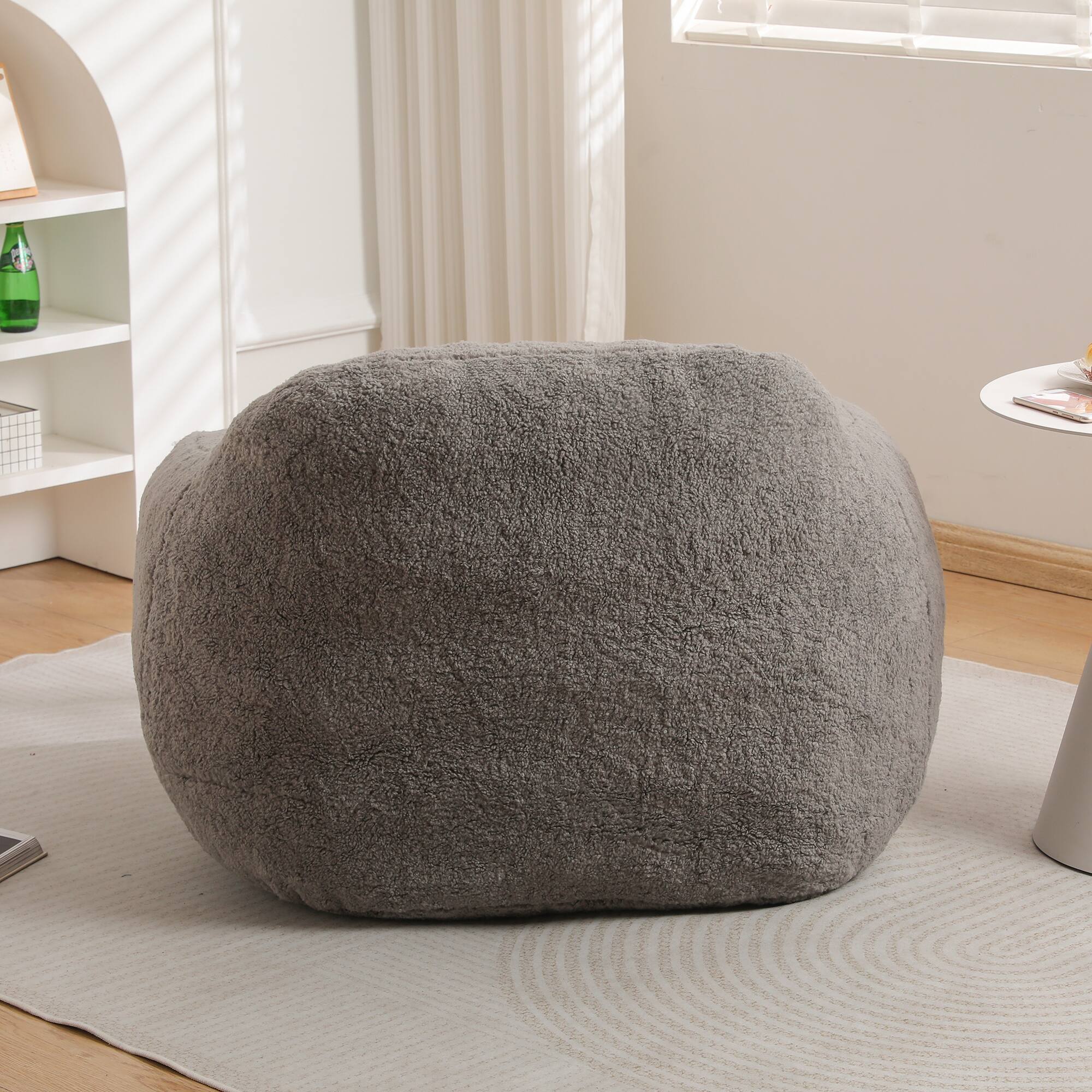 Back. GOODSILO - Giant Memory Foam Filled Bean Bag Sofa with Armrests for Adults, Spacious Faux Fur Lounger for Living Room and Bedroom - Light Gray.