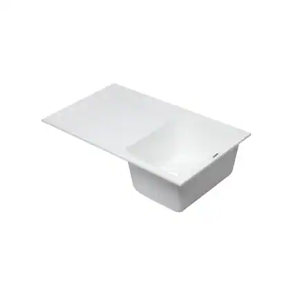 Front. Alfi - White 34" Single Bowl Granite Composite Kitchen Sink with Drainboard - White.