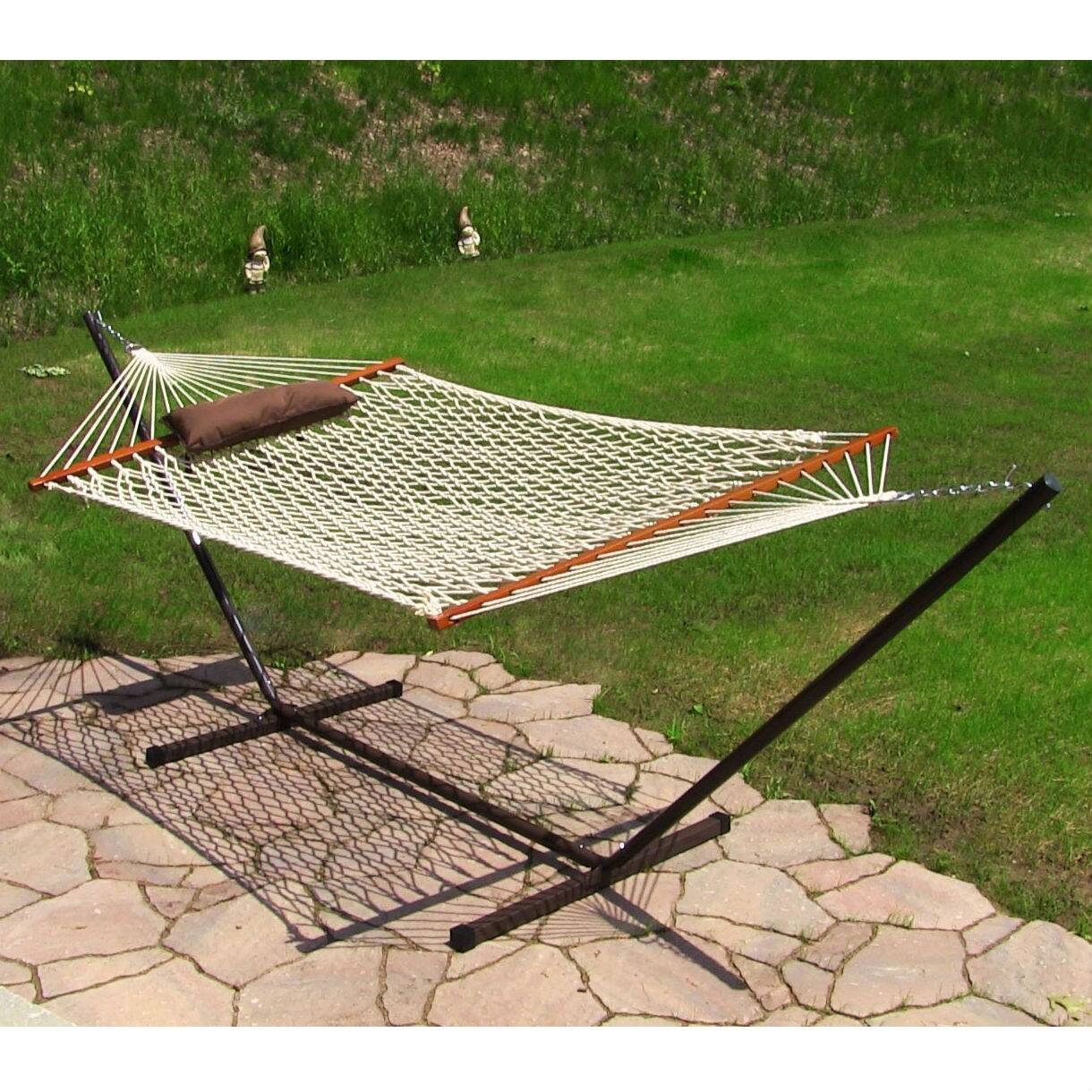 Angle. Hivvago - Rope Hammock Set with Stand Pad and Pillow 55 x 144-inch - Desert Stripe - Multicolor.