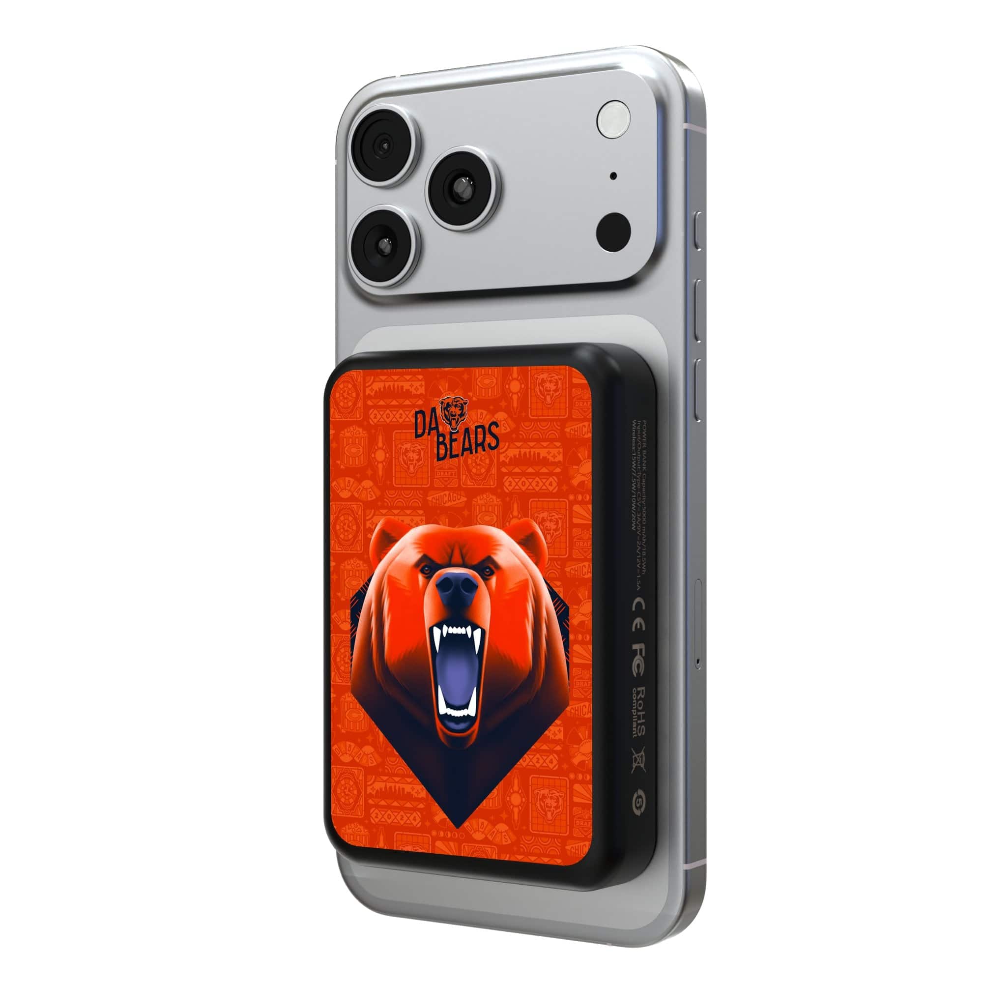 Keyscaper - Chicago Bears 5000mAh Wireless Magnetic Power Bank - Black