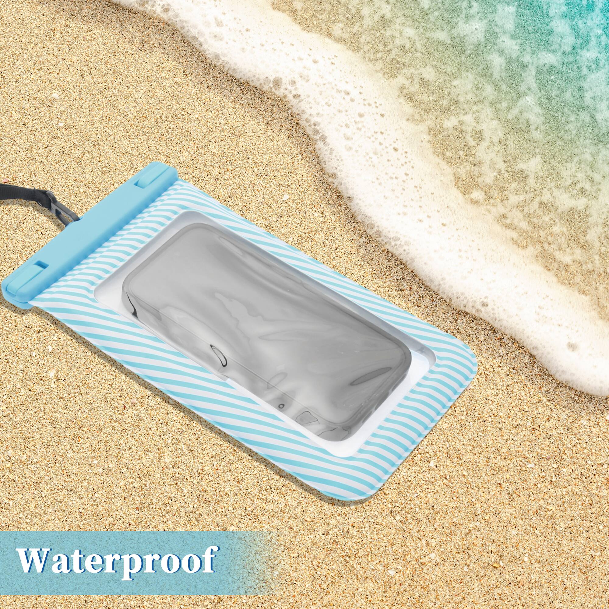 Alt View 1. Unique Bargains - 2pcs Full Stripe Mobile Waterproof Bag Universal Waterproof Case Compatible for Phone 5.51"x9.06" - Sky Blue.