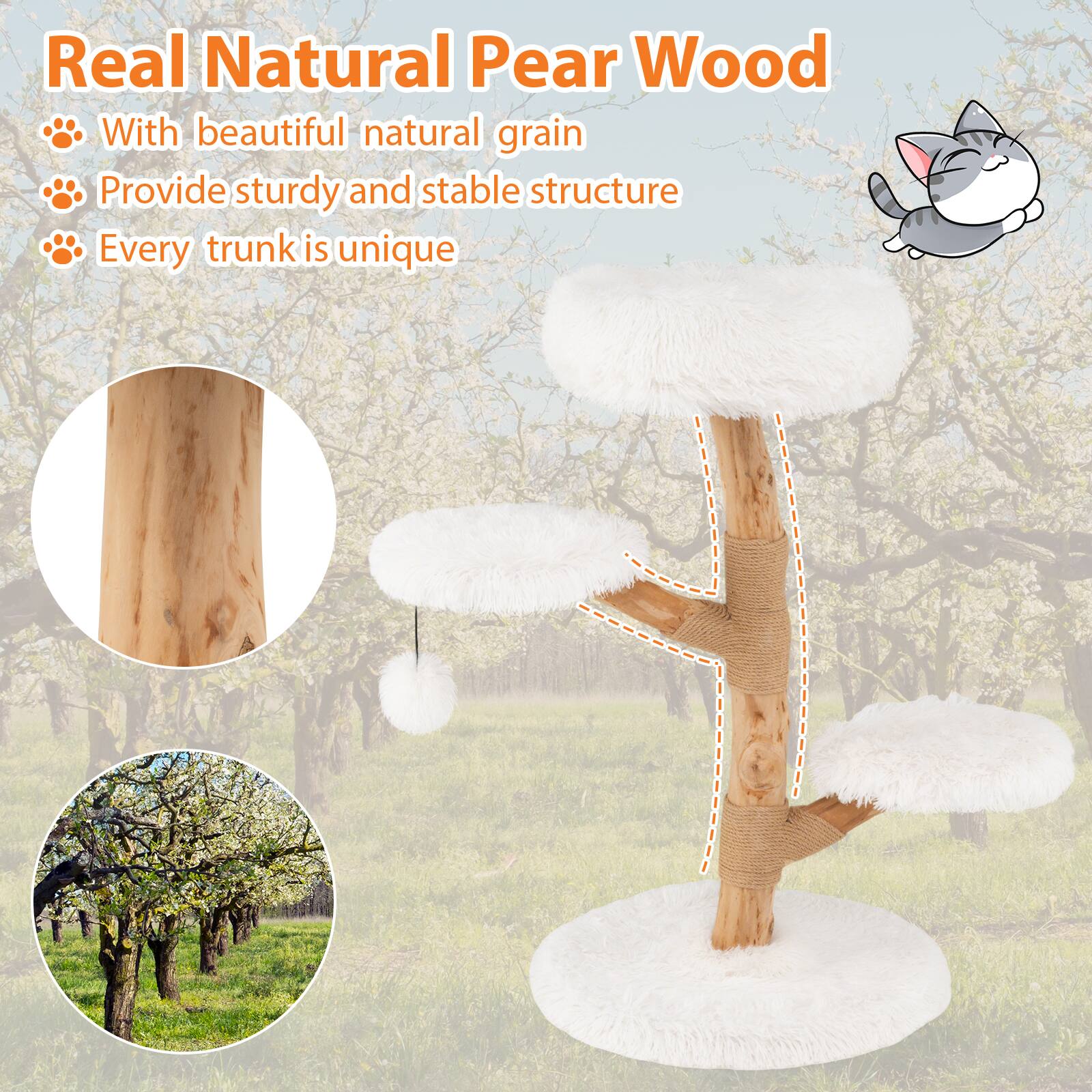 Real Natural Pear Wood

- With beautiful natural grain
- Provide sturdy and stable structure
- Every trunk is unique