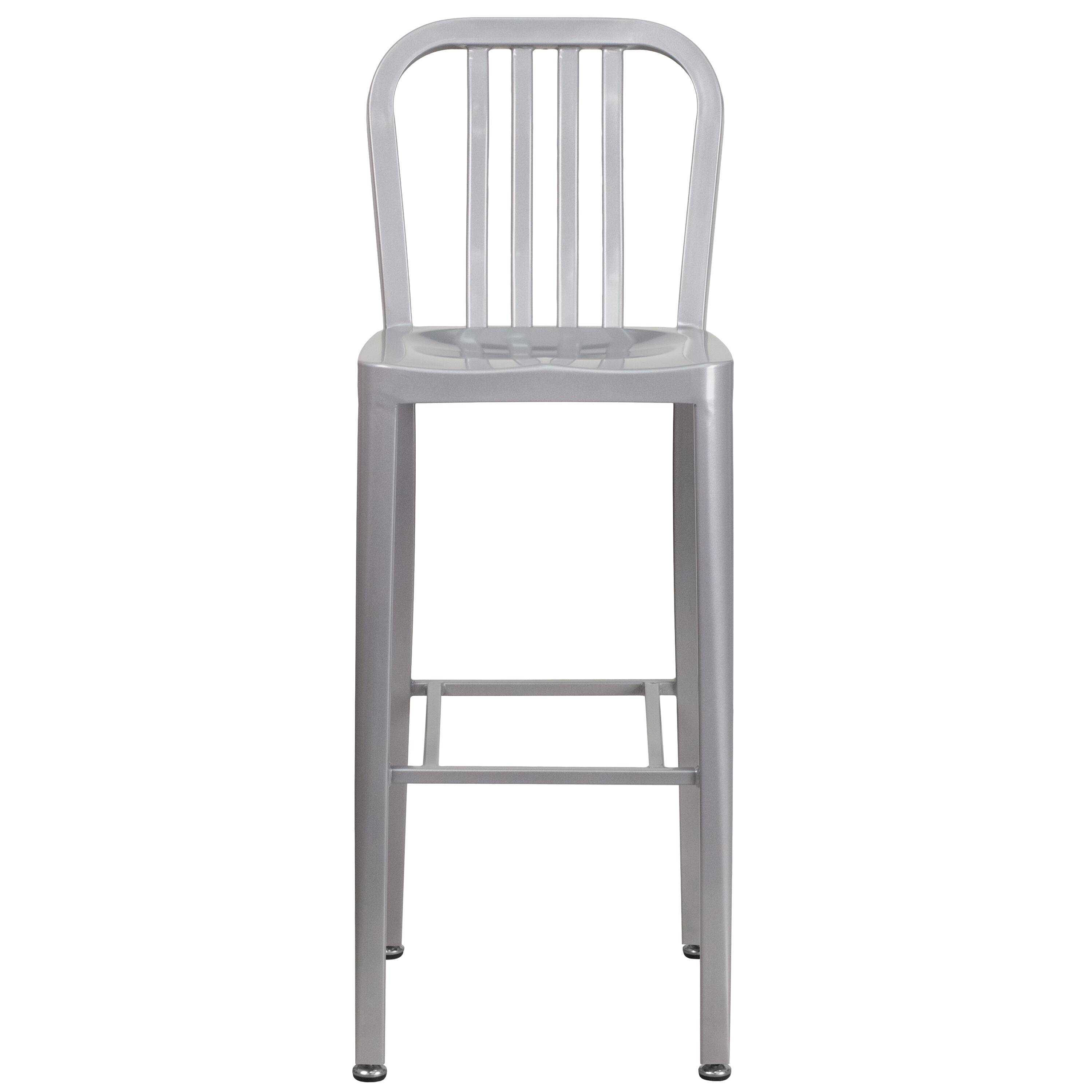 Alt View 7. Emma + Oliver - Commercial Grade 30"H Colorful Metal Indoor-Outdoor Vertical Slat Back Barstool - Silver.