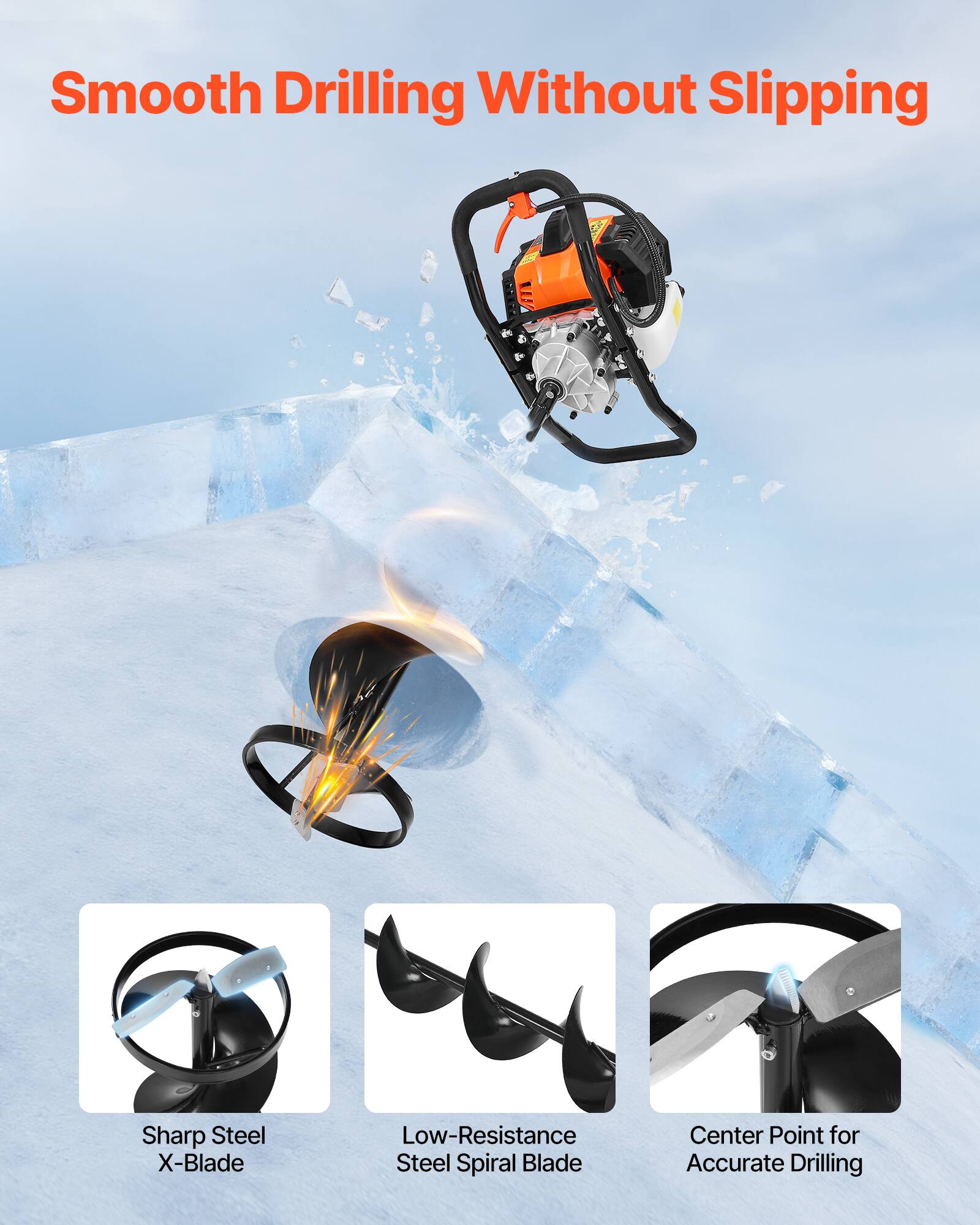 Smooth Drilling Without Slipping

Sharp Steel X-Blade  
Low-Resistance Steel Spiral Blade  
Center Point for Accurate Drilling