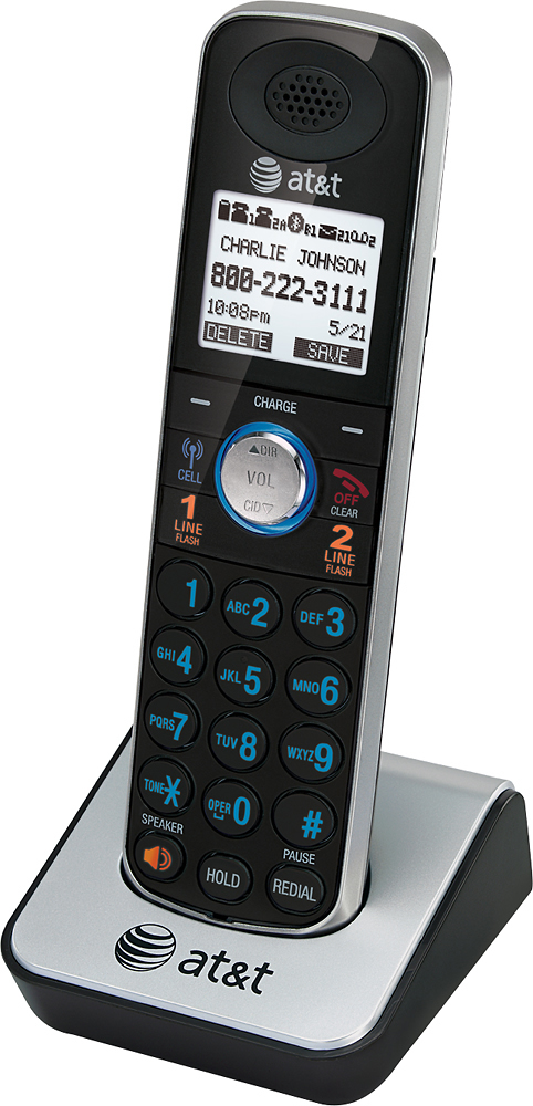 Left View: AT&T TL86009 DECT 6.0 2-line Telephone Accessory Handset, 1, Silver