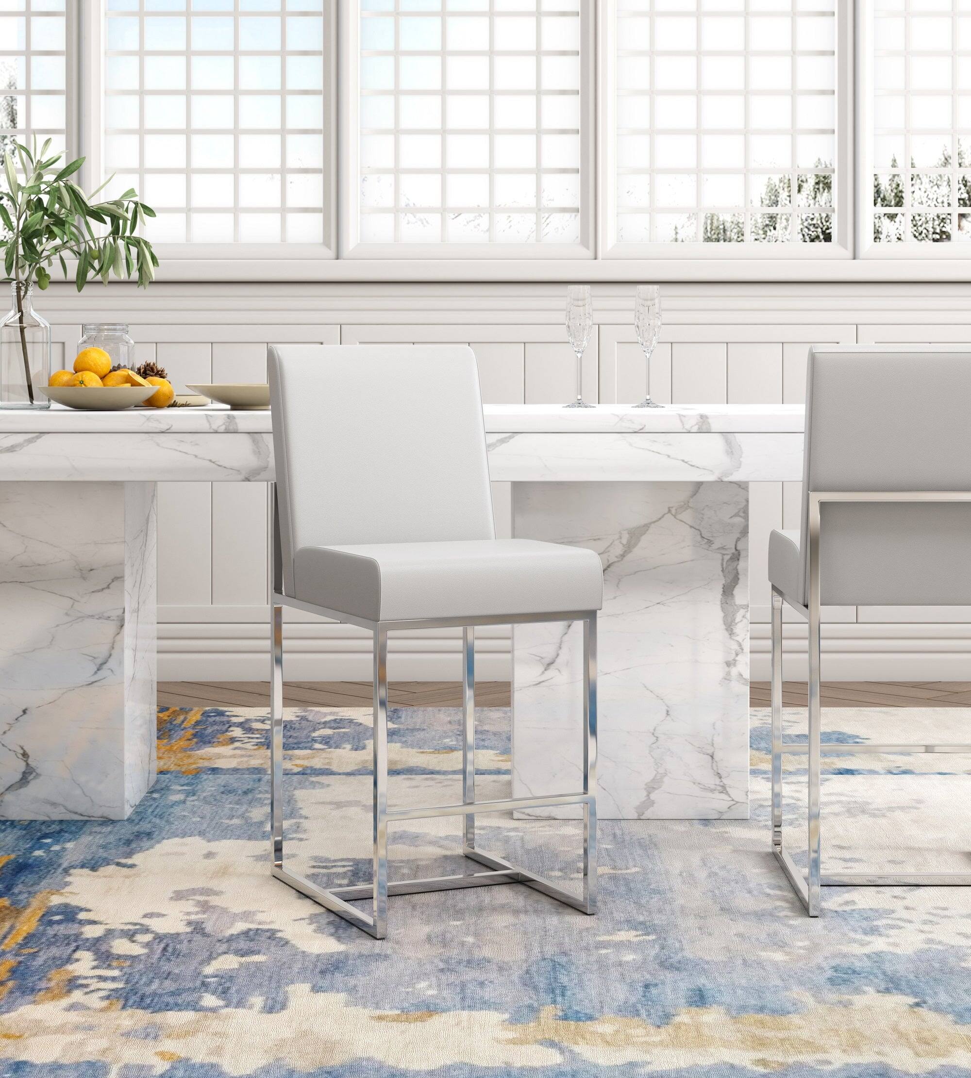 Angle. Manhattan Comfort - Element Modern Metal Upholstered Barstool - Pearl White.