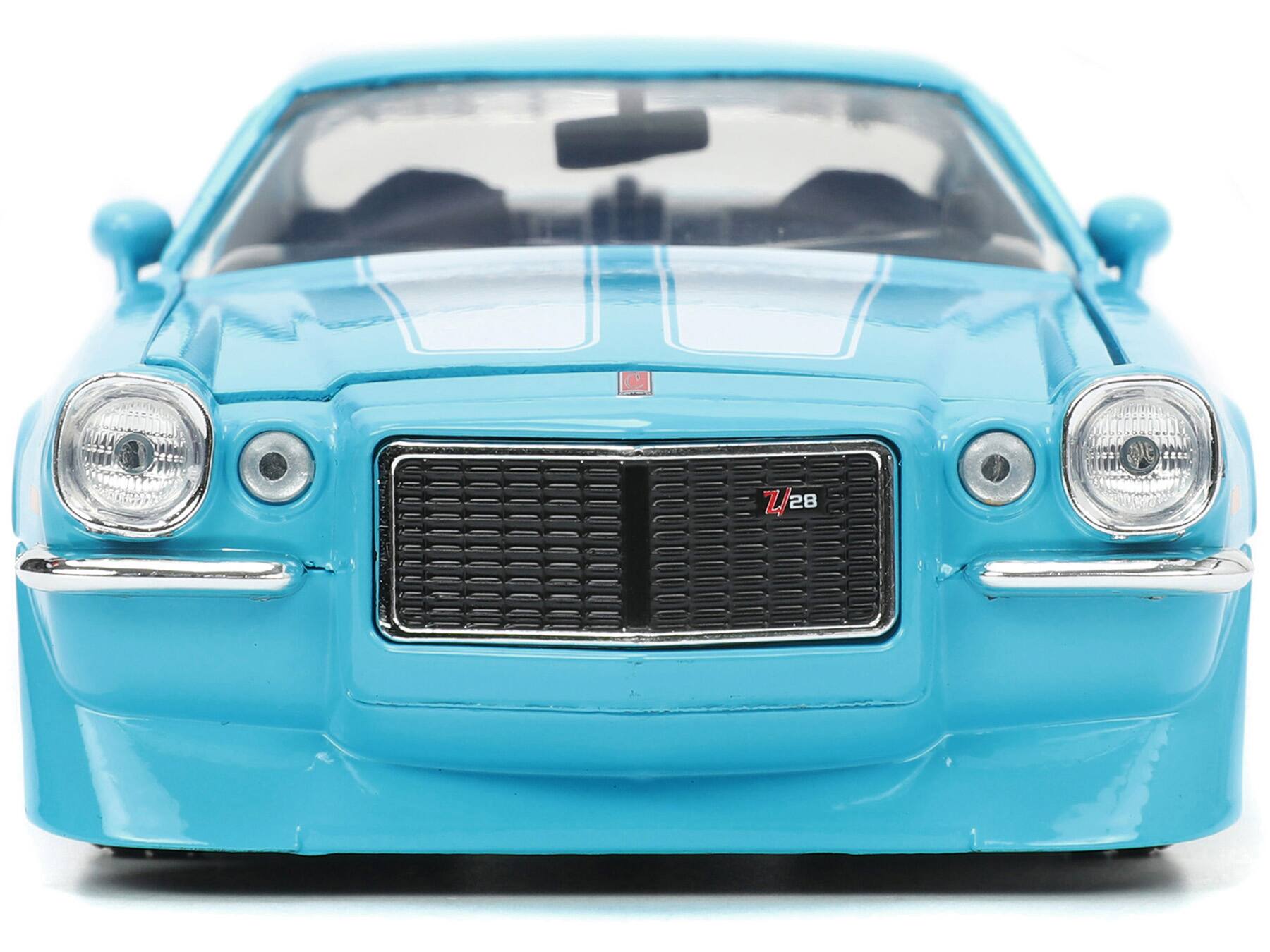 Alt View 4. Jada - 1971 Chevrolet Camaro Z/28 Light Blue with White Stripes "Bigtime Muscle" Series 1/24 Diecast Model Car by Jada.