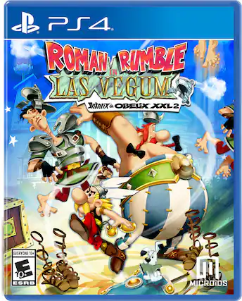 B PS4. ROMAN VS IN RUMBLE LAS VEGUM Asterix & OBELIX XXL2 LAS VEGUM MI STEGUM LAS VEGUM LS VE [ove EVERYONE 10+ D 10+ + ESRB 26t0 MICROIDS - E (Everyone)