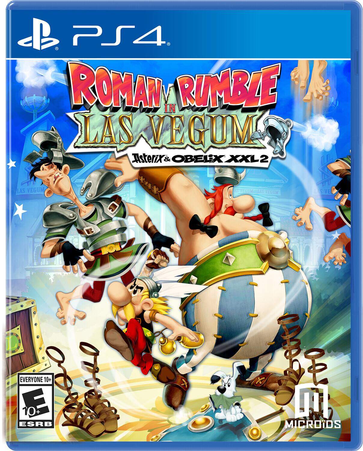 B PS4. ROMAN VS IN RUMBLE LAS VEGUM Asterix & OBELIX XXL2 LAS VEGUM MI STEGUM LAS VEGUM LS VE [ove EVERYONE 10+ D 10+ + ESRB 26t0 MICROIDS - E (Everyone)