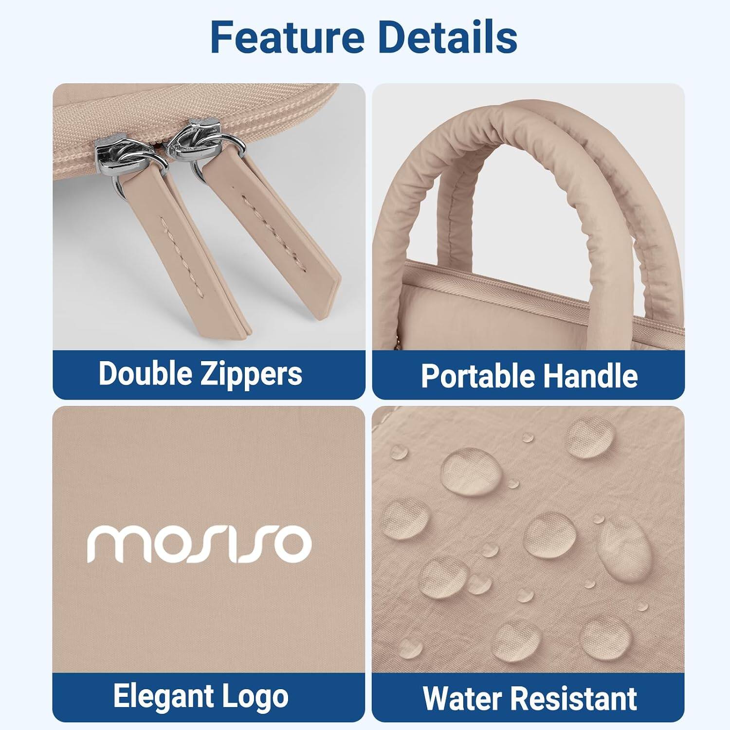 Feature Details

- Double Zippers
- Portable Handle
- Elegant Logo
- Water Resistant