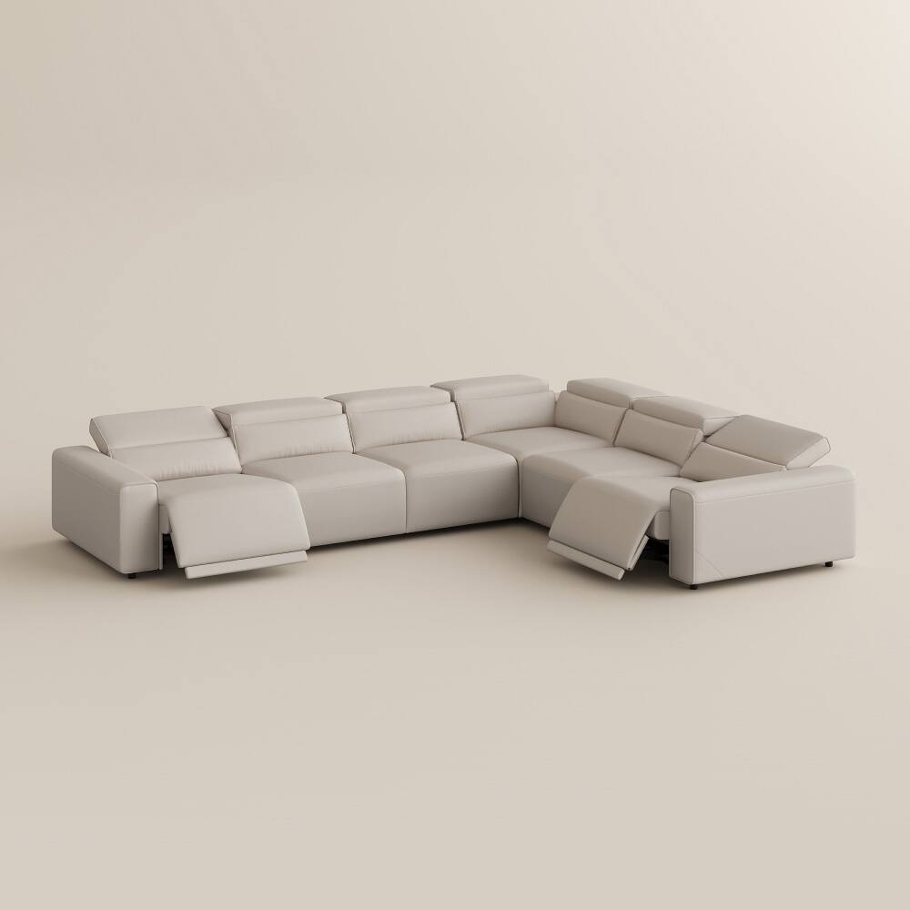 Alt View 9. POVISON - 141" L-shaped Power Reclining Modular Sofa,  Dual-charging, 2 Deep Seat 90°-145° Recline,Adjustable Headrest, Black - Beige Sustainable Leather.