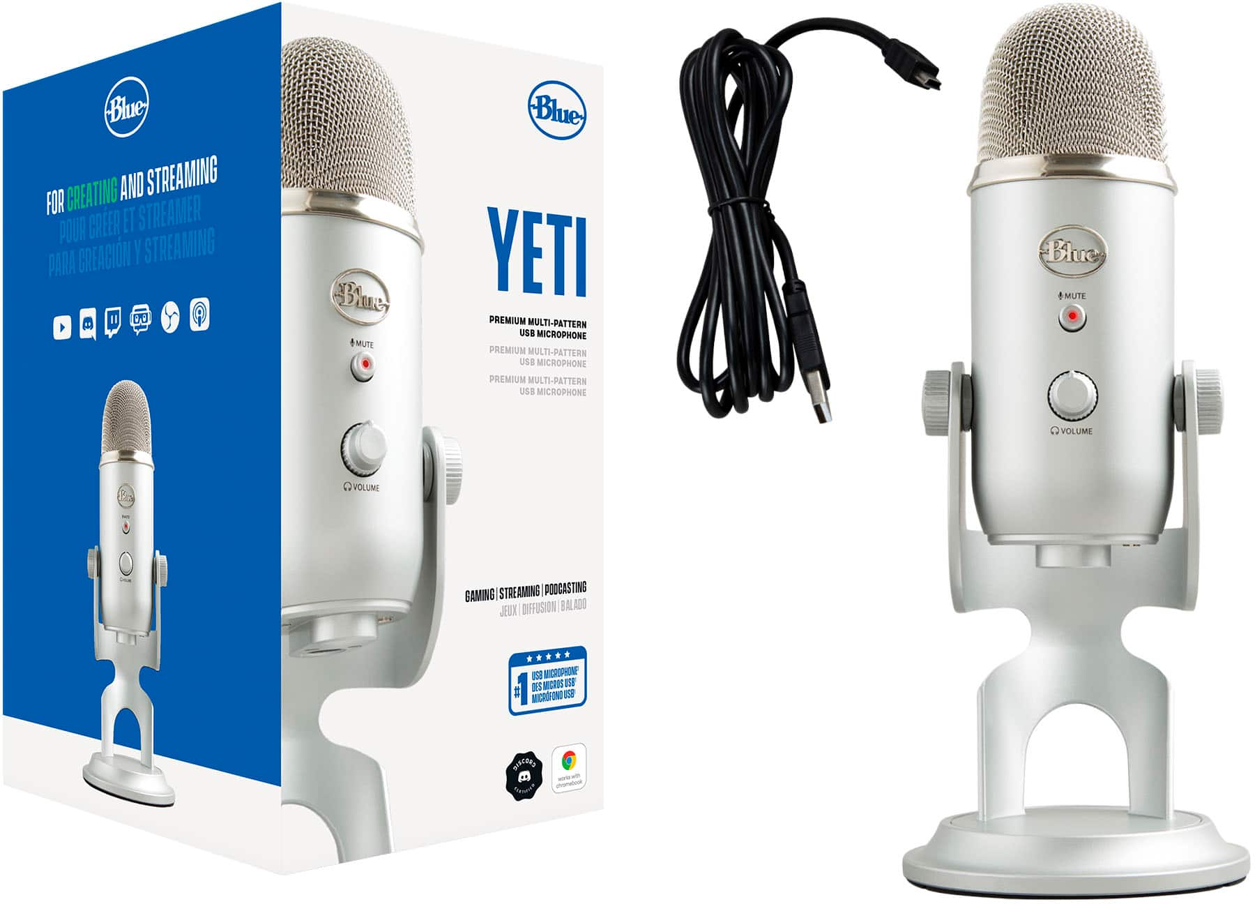 Blue Microphones Yeti Multi-pattern USB Condenser Microphone - Silver