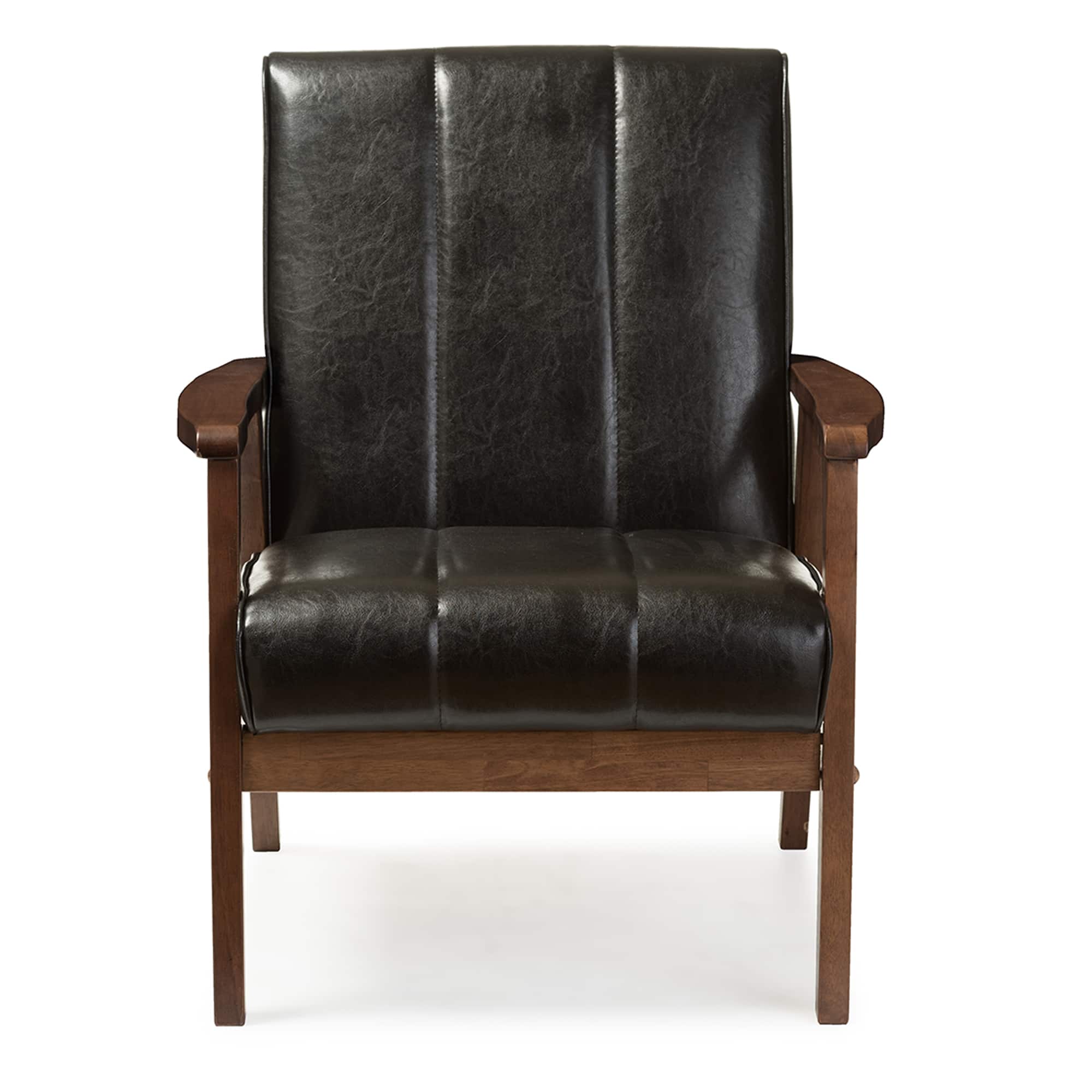 Baxton Studio - Nikko Mid-century Modern Scandinavian Style Faux Leather Wooden Lounge Chair - Black