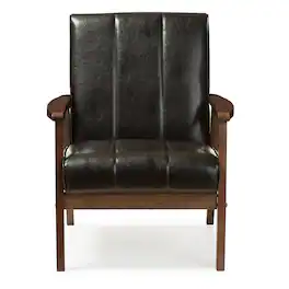 Baxton Studio - Nikko Mid-century Modern Scandinavian Style Faux Leather Wooden Lounge Chair - Black