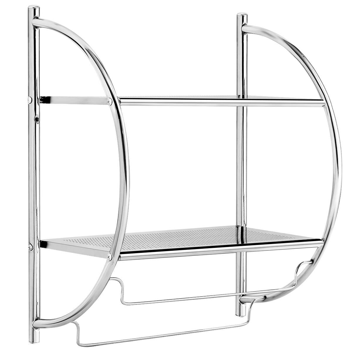 Alt View 7. Gymax - Gymax Wall Mount Shower Organizer Holder 2-Tier Bathroom Rack Storage Toilet Towel Bar - White.