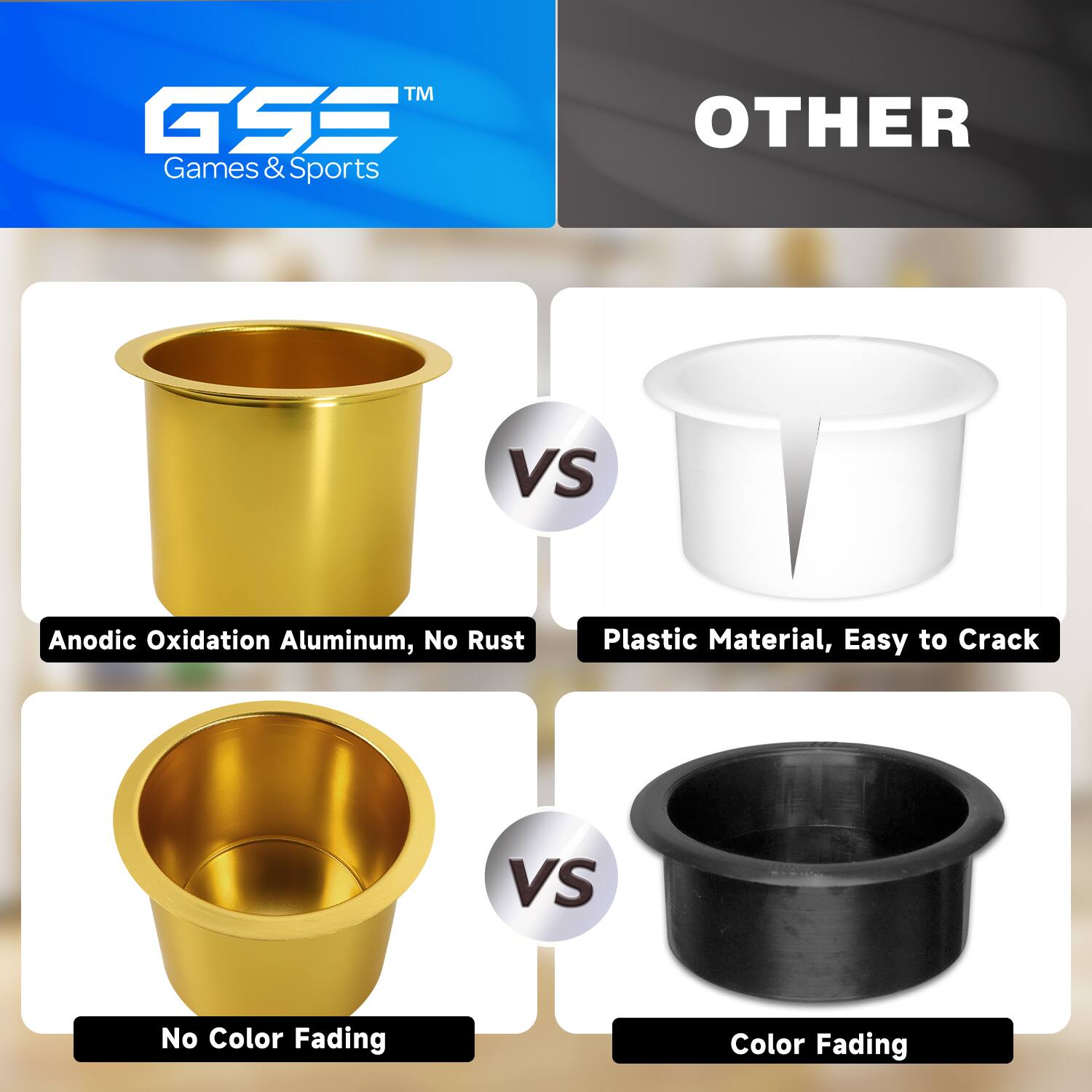 TM GE Games & Sports OTHER VS Anodic Oxidation Aluminum, No Rust VS Plastic Material, Easy to Crack VS No Color Fading Color Fading