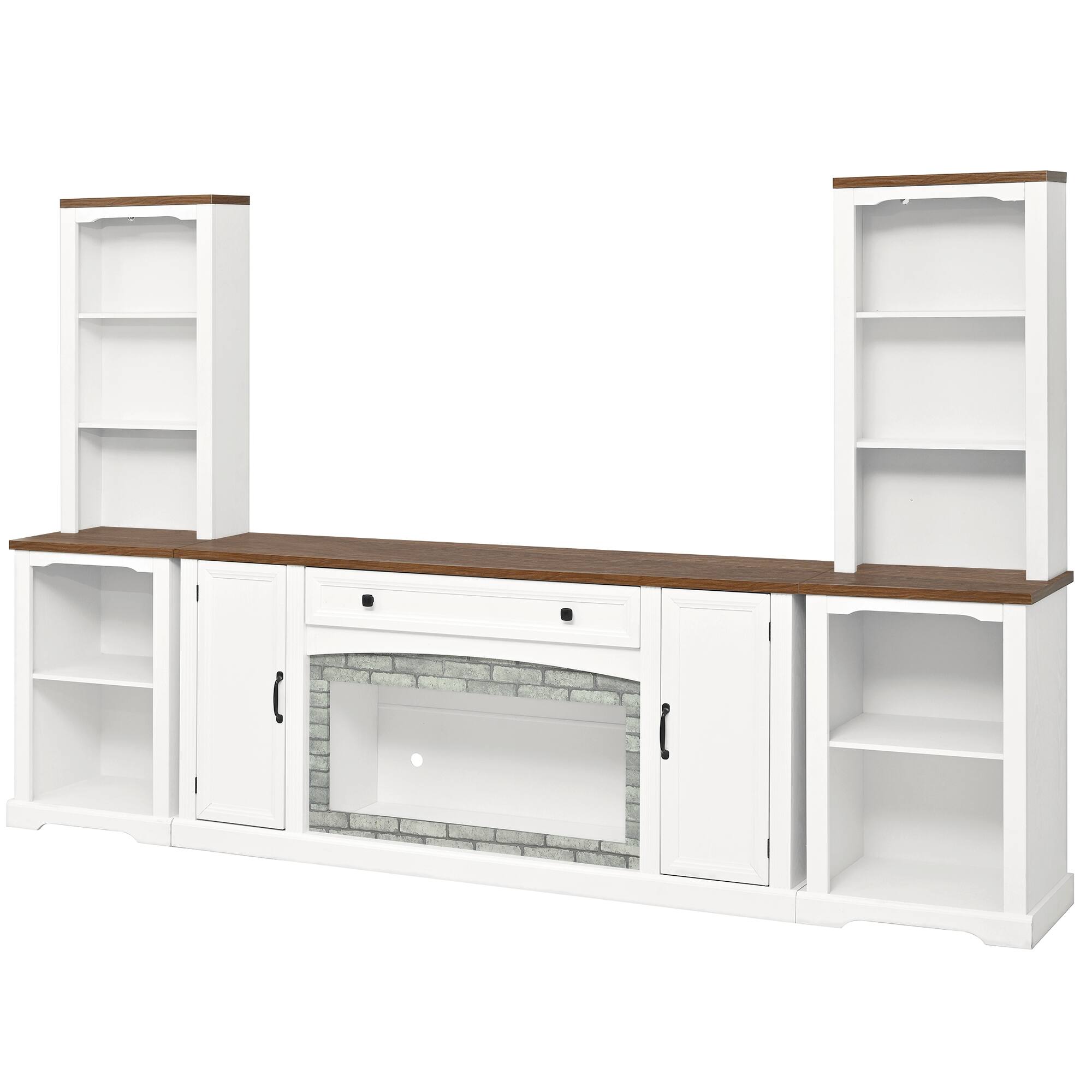 Angle. Whisen - 3-Piece TV Stand Set for TVs up to 70-Inch,Modular Entertainment Center with Storage Cabinets,Bookshelves and Drawer - White.
