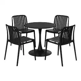 WestinTrends - Playa 5-Piece Outdoor Metal Dining Table Set And Stackable Resin Patio Chairs - Black