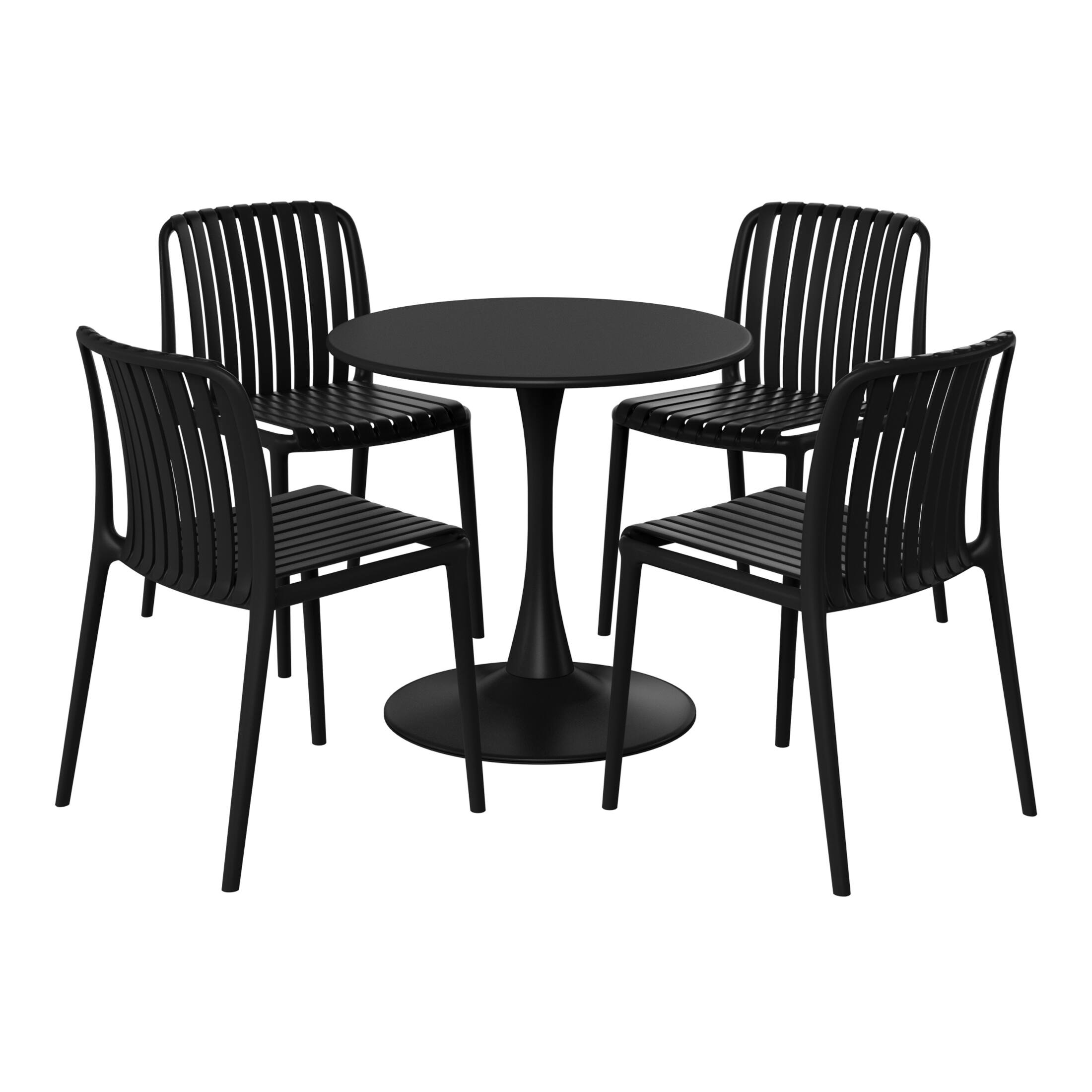WestinTrends - Playa 5-Piece Outdoor Metal Dining Table Set And Stackable Resin Patio Chairs - Black