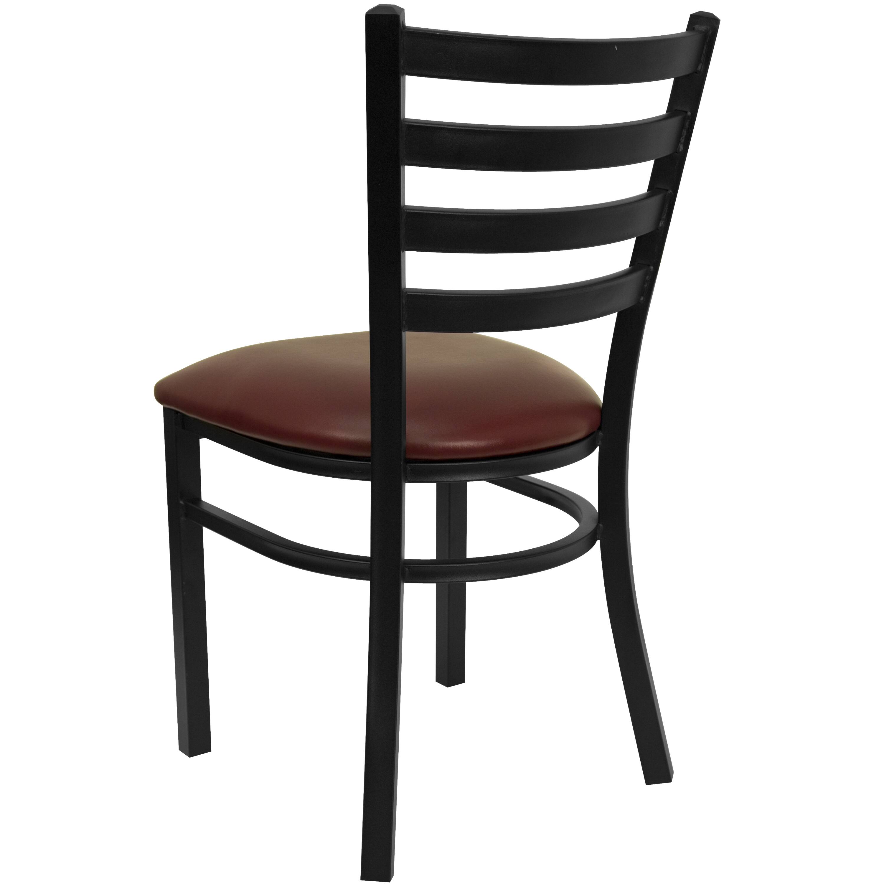 Alt View 5. Emma + Oliver - Ladder Back Metal Restaurant Dining Chair - Burgundy Vinyl Seat/Black Metal Frame.