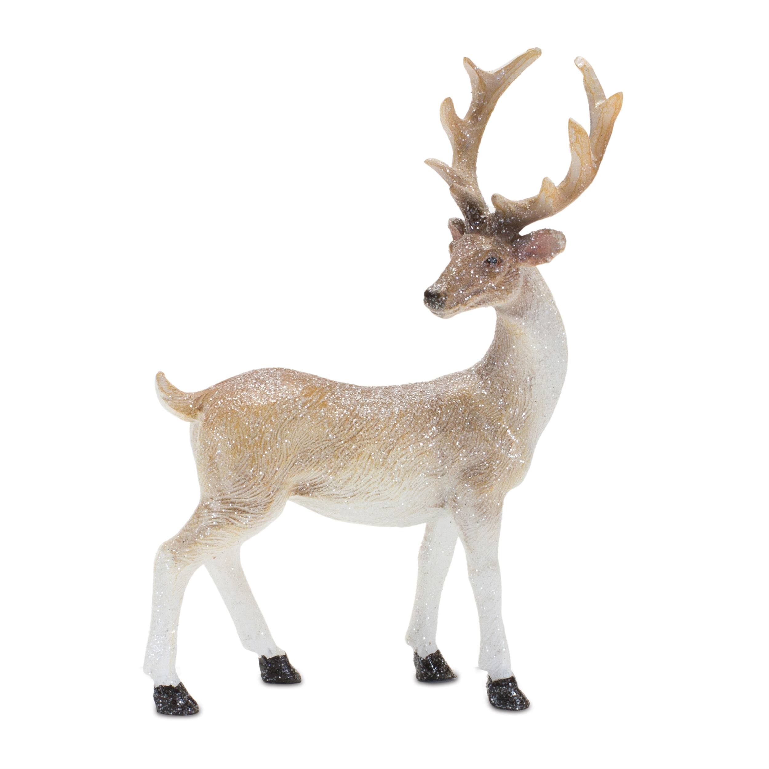 Back. BreeBe - Mini Glittered Holiday Deer Figurine (Set of 6) - Beige, White.