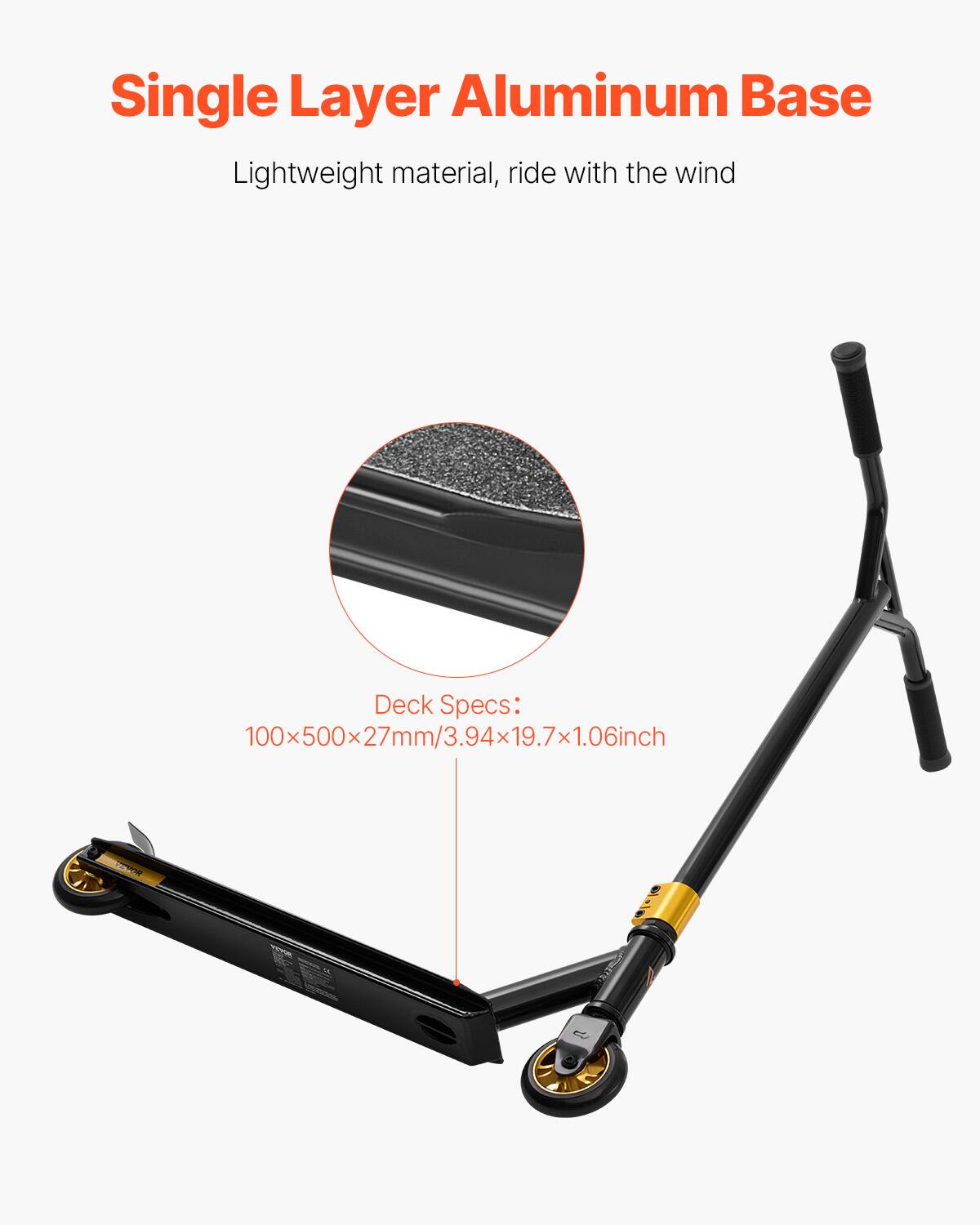 Single Layer Aluminum Base  
Lightweight material, ride with the wind  

Deck Specs:  
100x500x27mm/3.94x19.7x1.06inch