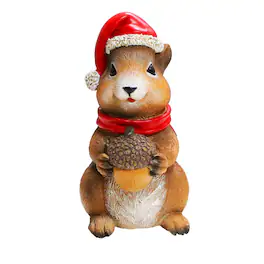 OrnamentallyYou - Charming Chipmunk with Santa Hat Figurine, 5" Playful Christmas Rodent Garden Statue - Red