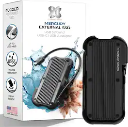 Titanium Micro - Mercury External SSD 1TB - Up to 1000MB/s Rugged IP66 Water Drop Resistance USB-C 3.2 Gen 2