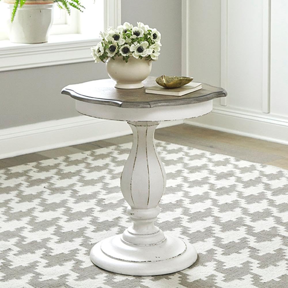 Angle. Liberty Furniture Industries - Magnolia Manor Round Accent Table in Antique White - White.