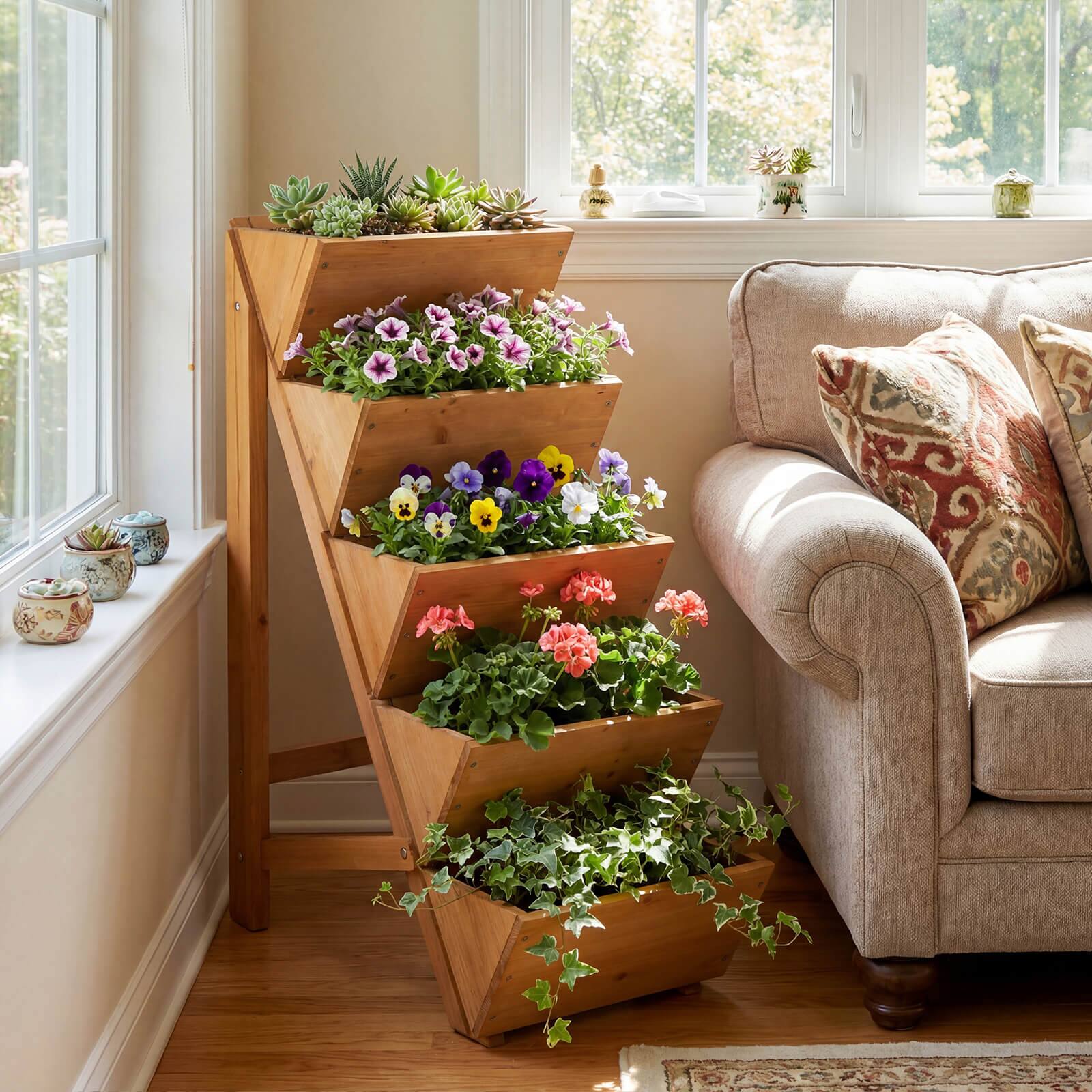 Alt View 4. Costway - Costway 2 PCS 5-tier Vertical Raised Garden Bed with Legs for Growing Vegetables Flowers - Orange.