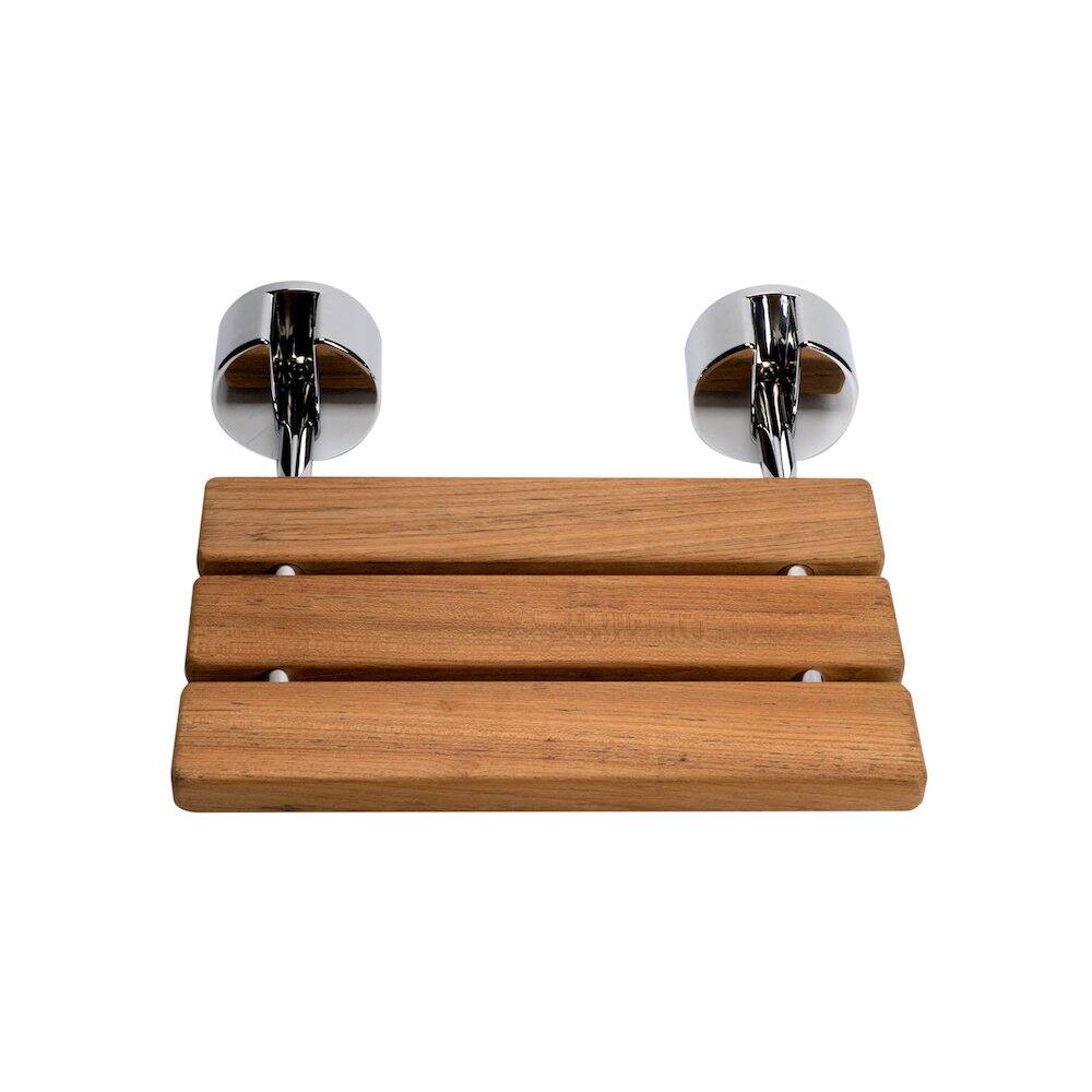 Back. Alfi - Polished Chrome 16" Folding Teak Wood Shower Seat Bench - Brown.