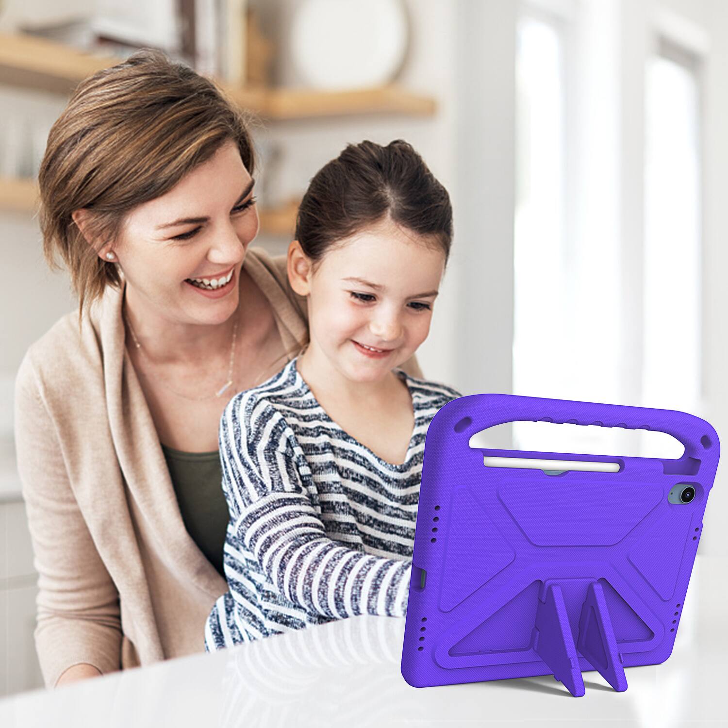 Alt View 3. Dteck - For Apple iPad (A16) 11" 2025/iPad 10th 2022 Rugged Case Kids Friendly EVA Handle Grip Pencil Holder Kickstand Cover - Purple.