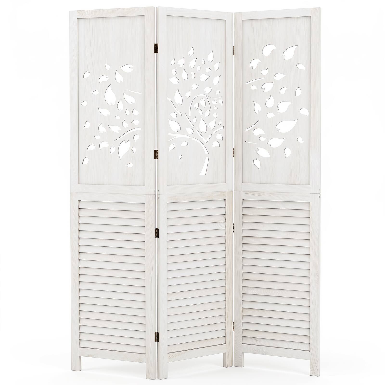 Front. Costway - Costway 67" Folding Room Divider, 3 Panel Wooden Privacy Screen with Tree & Leaves Cutout - White.