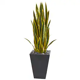 BreeBe - 3.5' Sansevieria Artificial Plant in Slate Planter - Green