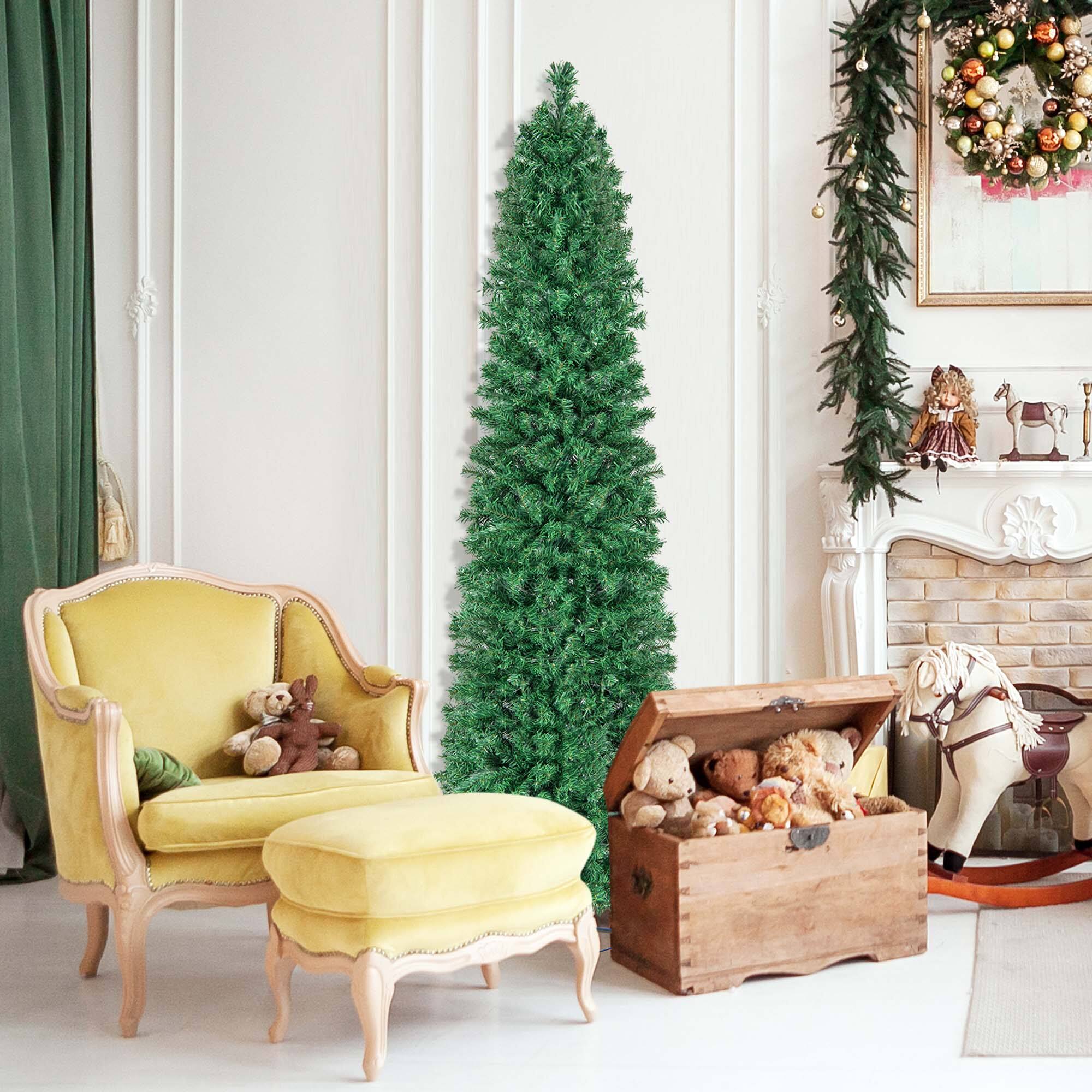 Alt View 12. Costway - 7 FT Pre-Lit Artificial Xmas Tree with Colorful Fiber Optics & 697 PVC Branch Tips - Green.